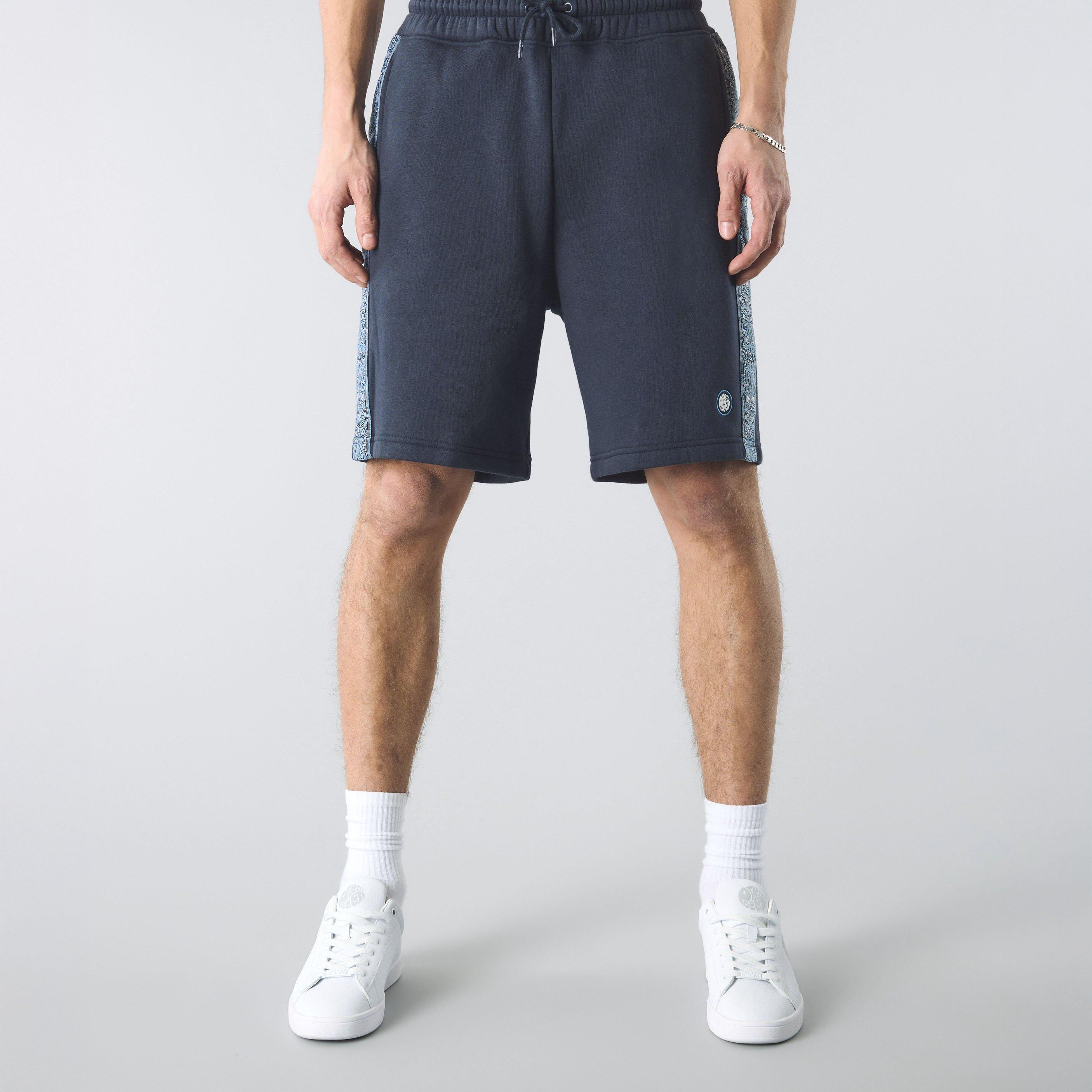 Navy - Pretty Green - Men's Eclipse Paisley Fleece Jogger Shorts - 3