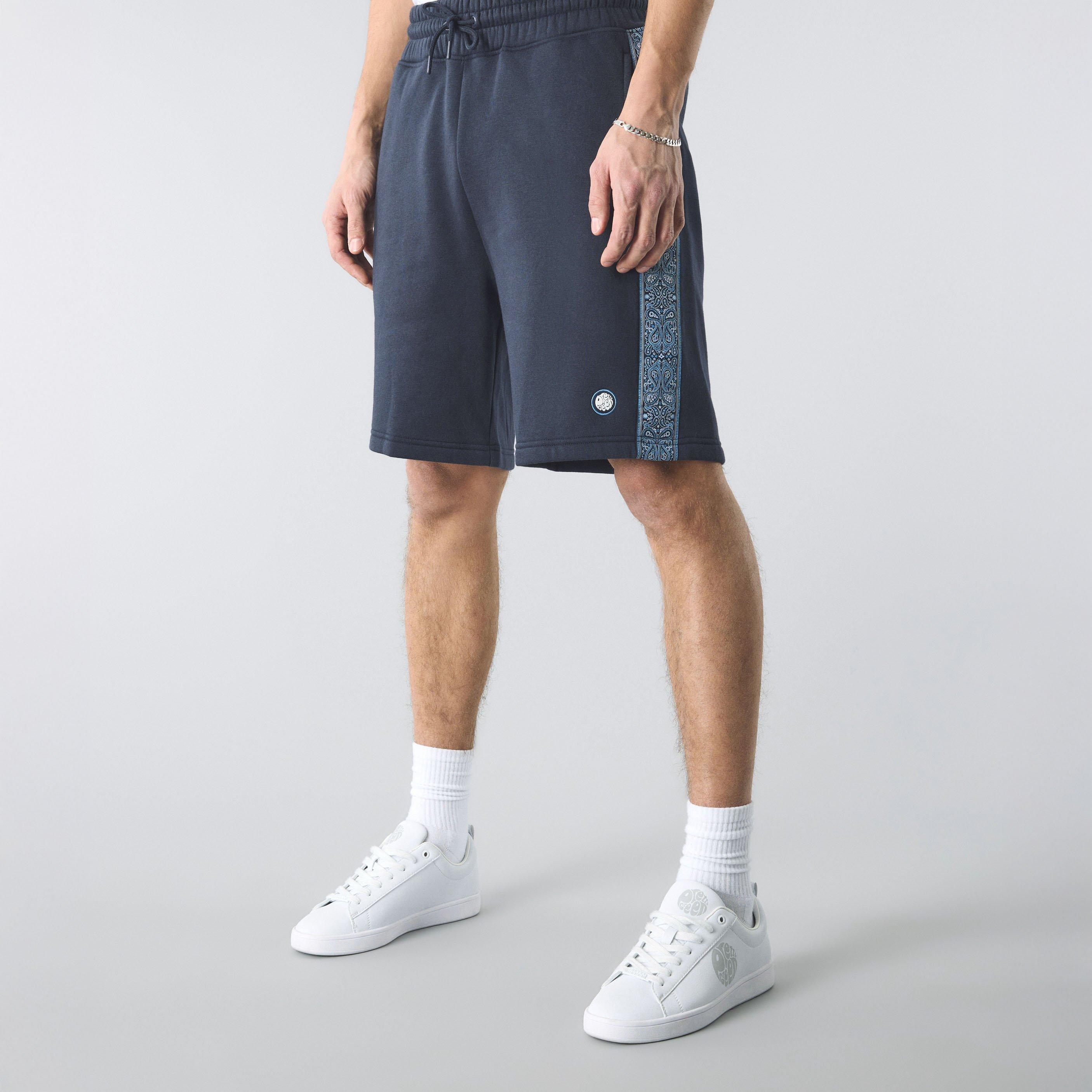 Navy - Pretty Green - Men's Eclipse Paisley Fleece Jogger Shorts - 4