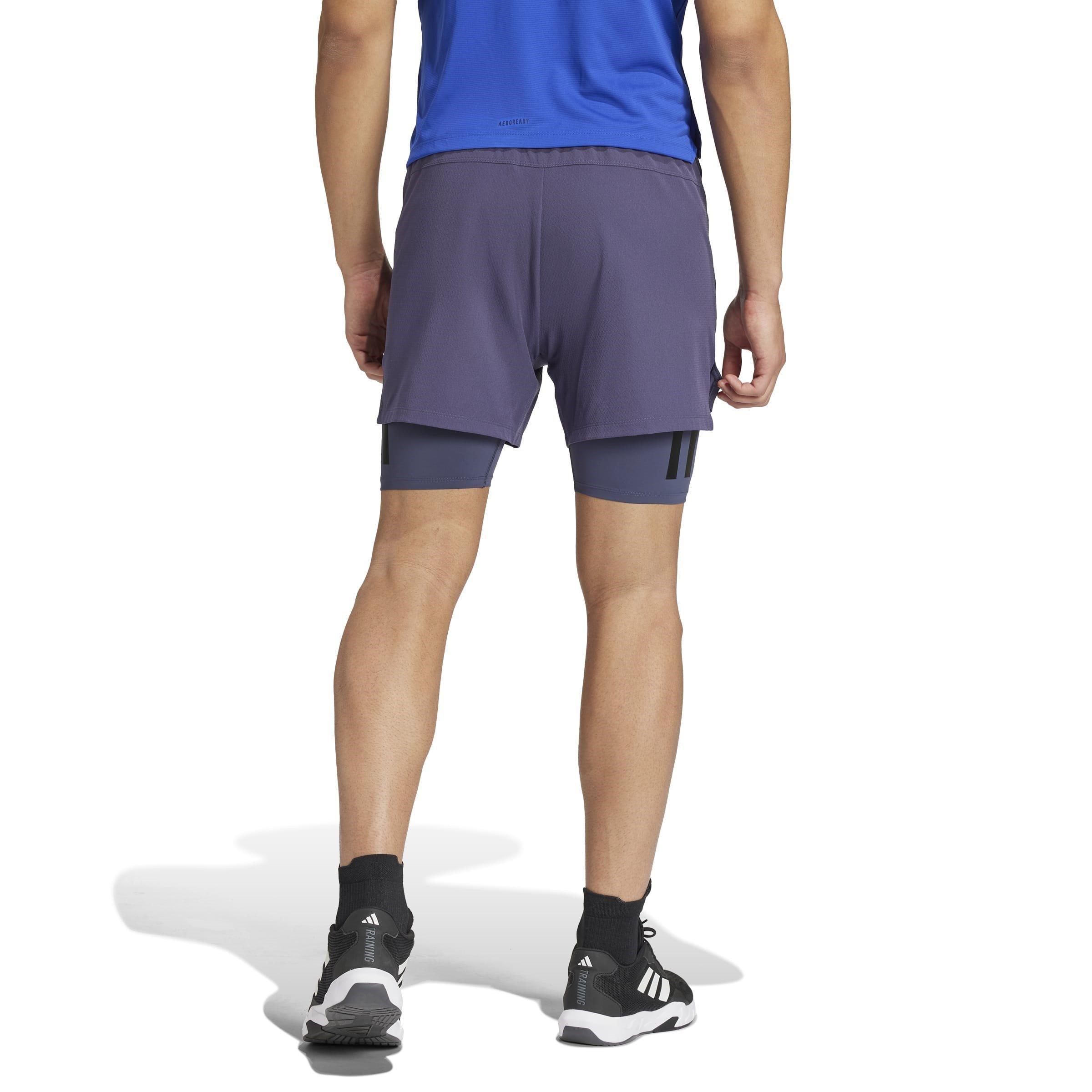 Azul Marino/Negro - adidas - Power Workout Two-in-One Shorts Mens - 3