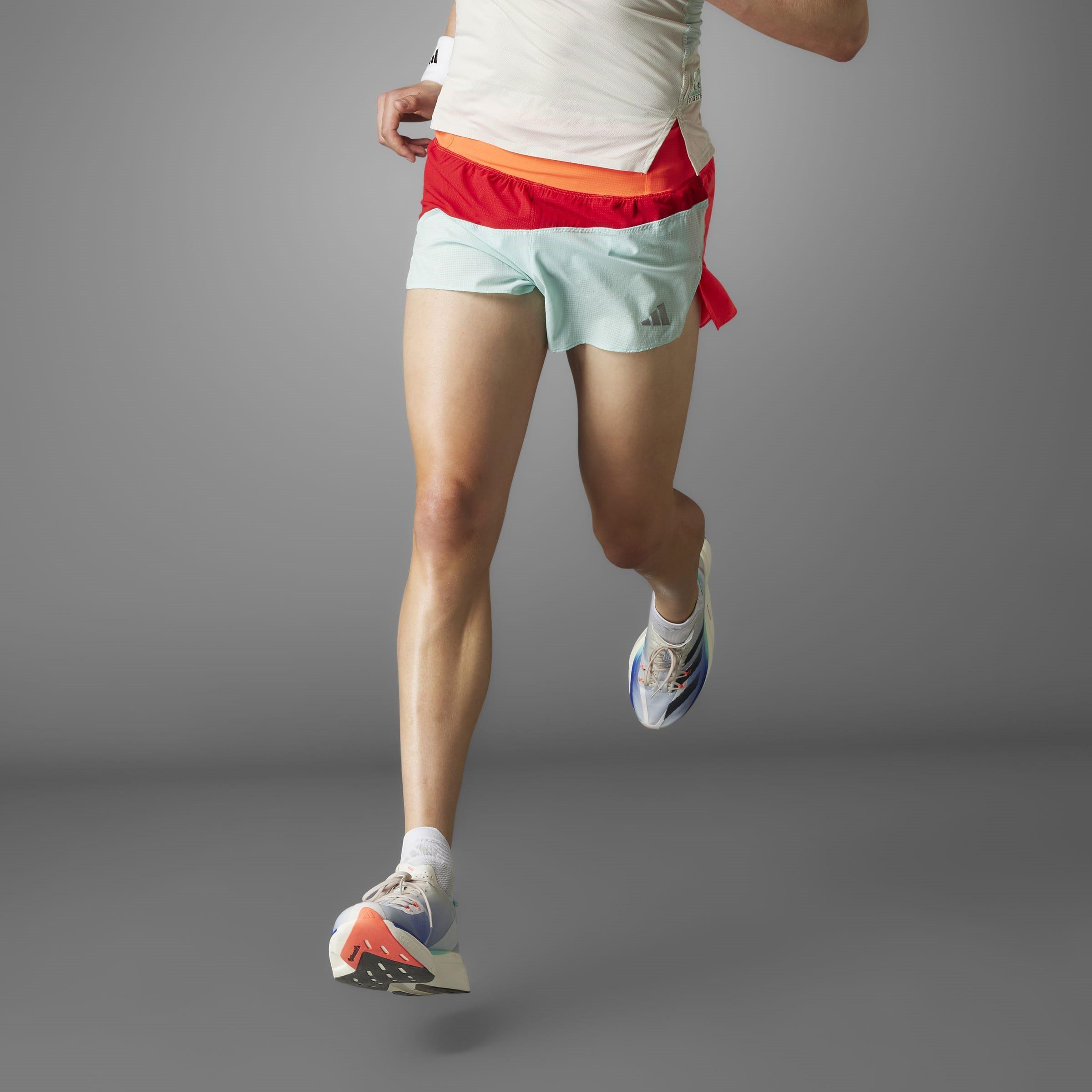 Scrlt/Aqa/ Red - adidas - New York City Running Split Short Mens - 8