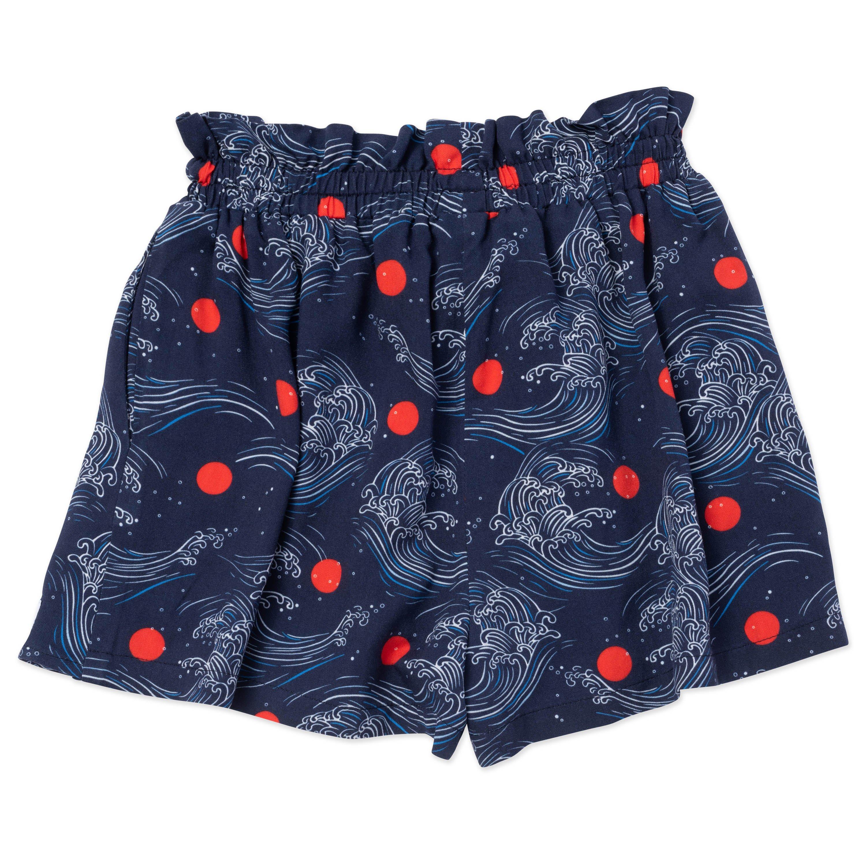 Navy - Kenzo - Kids' Wave Print Fleece Jogger Shorts - 2