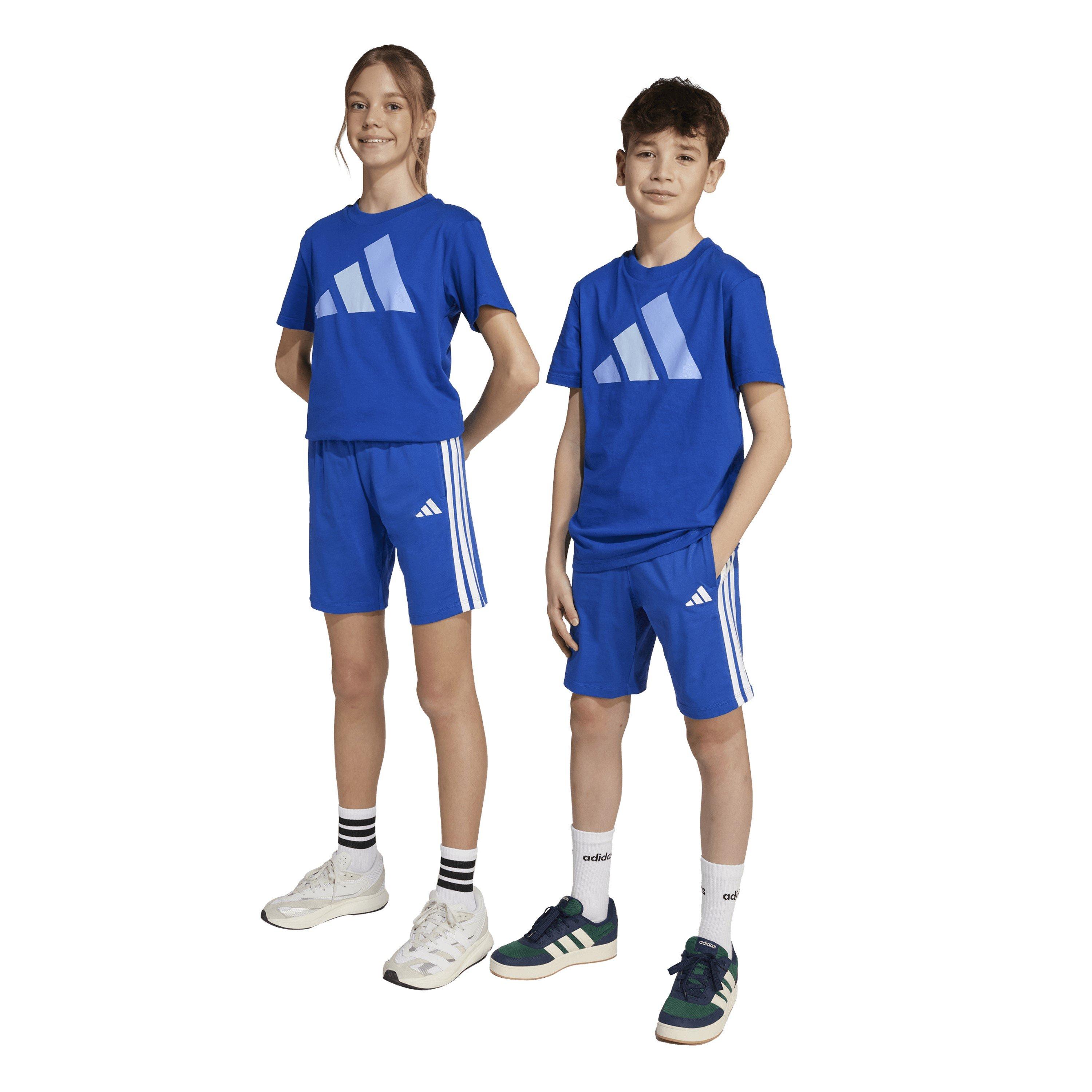 Tinta/Branco - adidas - Essentials 3 Stripe Jersey Short Juniors - 2