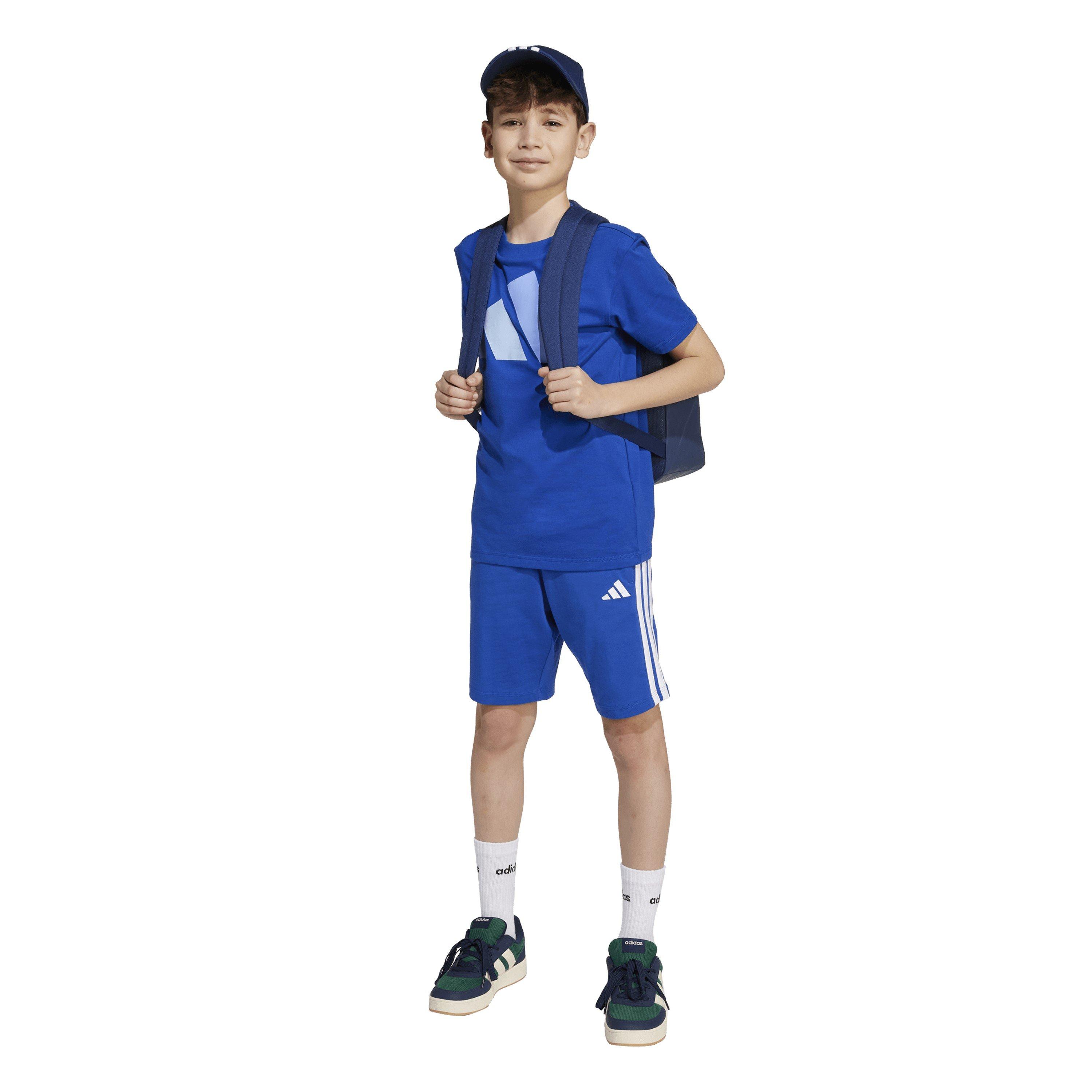Tinta/Branco - adidas - Essentials 3 Stripe Jersey Short Juniors - 7