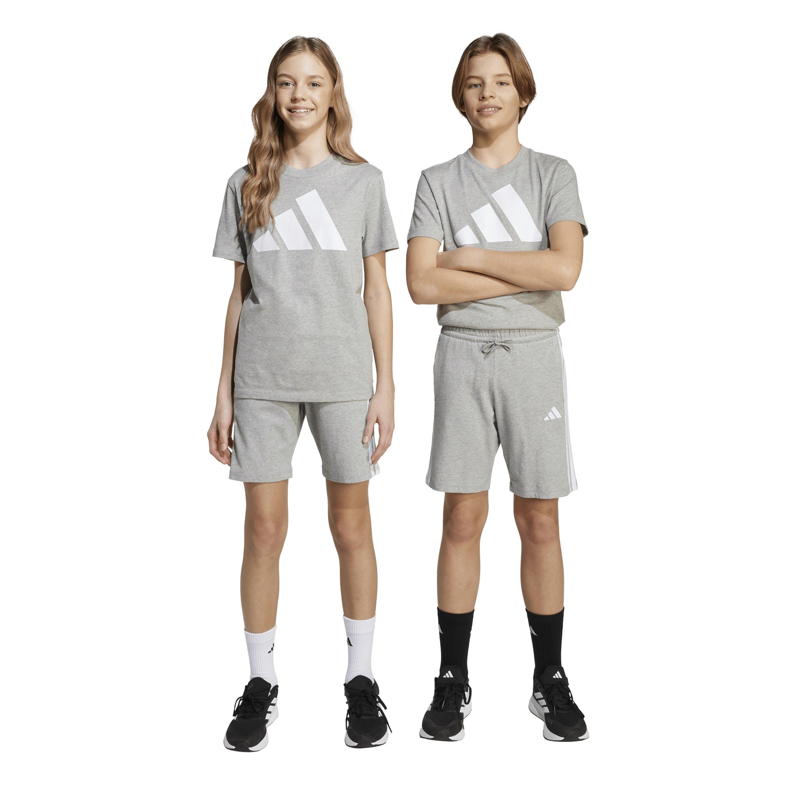 Grey/White - adidas - Essentials 3 Stripe Jersey Short Juniors - 2