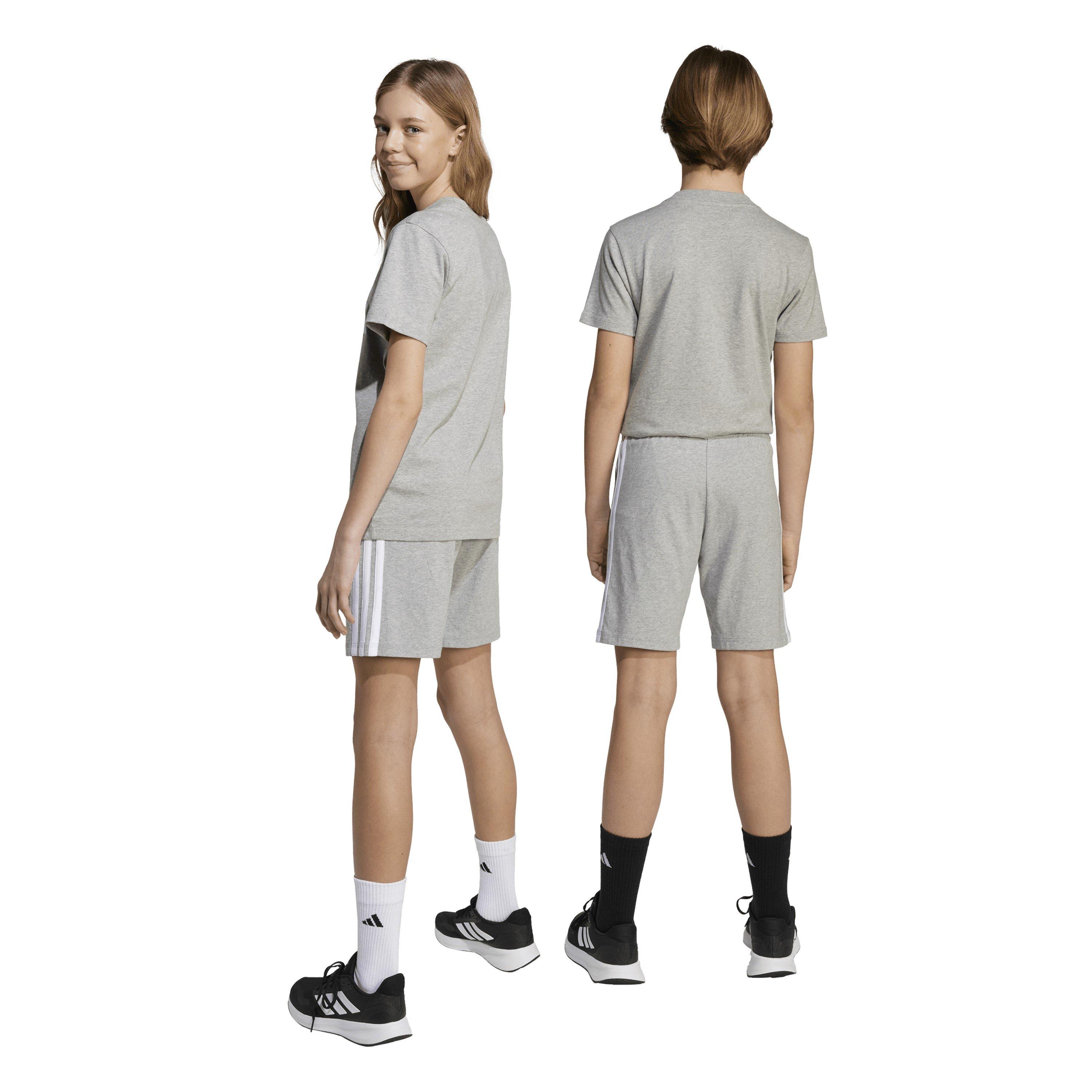 Grey/White - adidas - Essentials 3 Stripe Jersey Short Juniors - 3