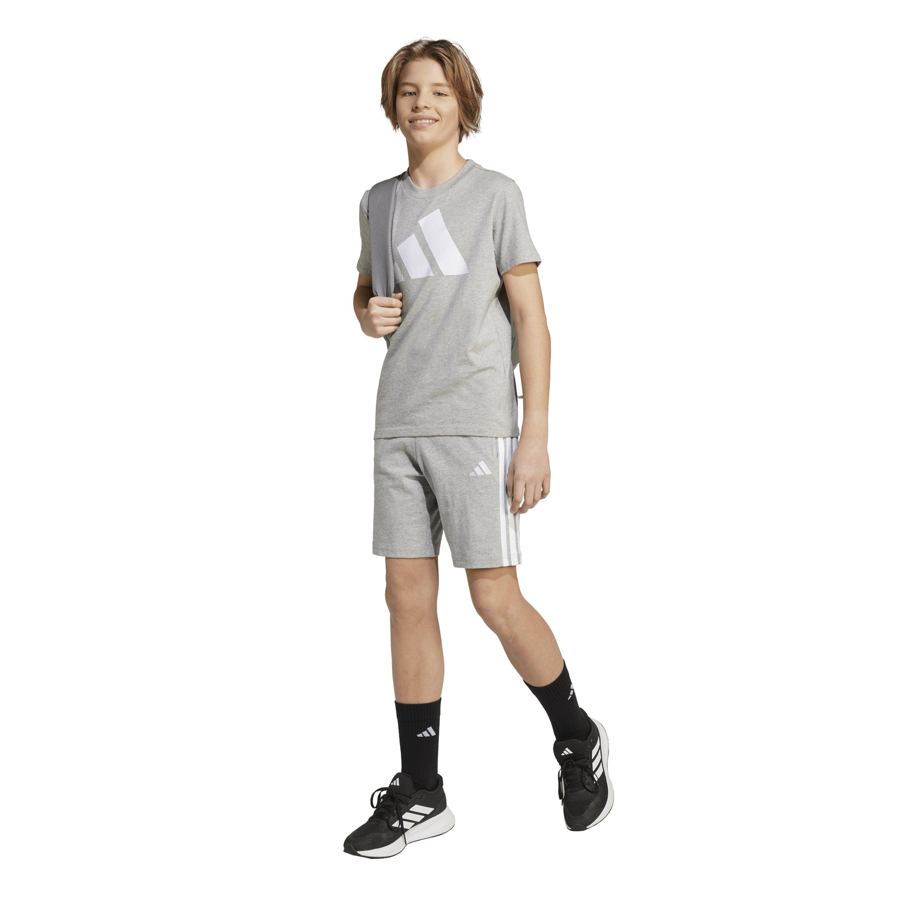 Grey/White - adidas - Essentials 3 Stripe Jersey Short Juniors - 7