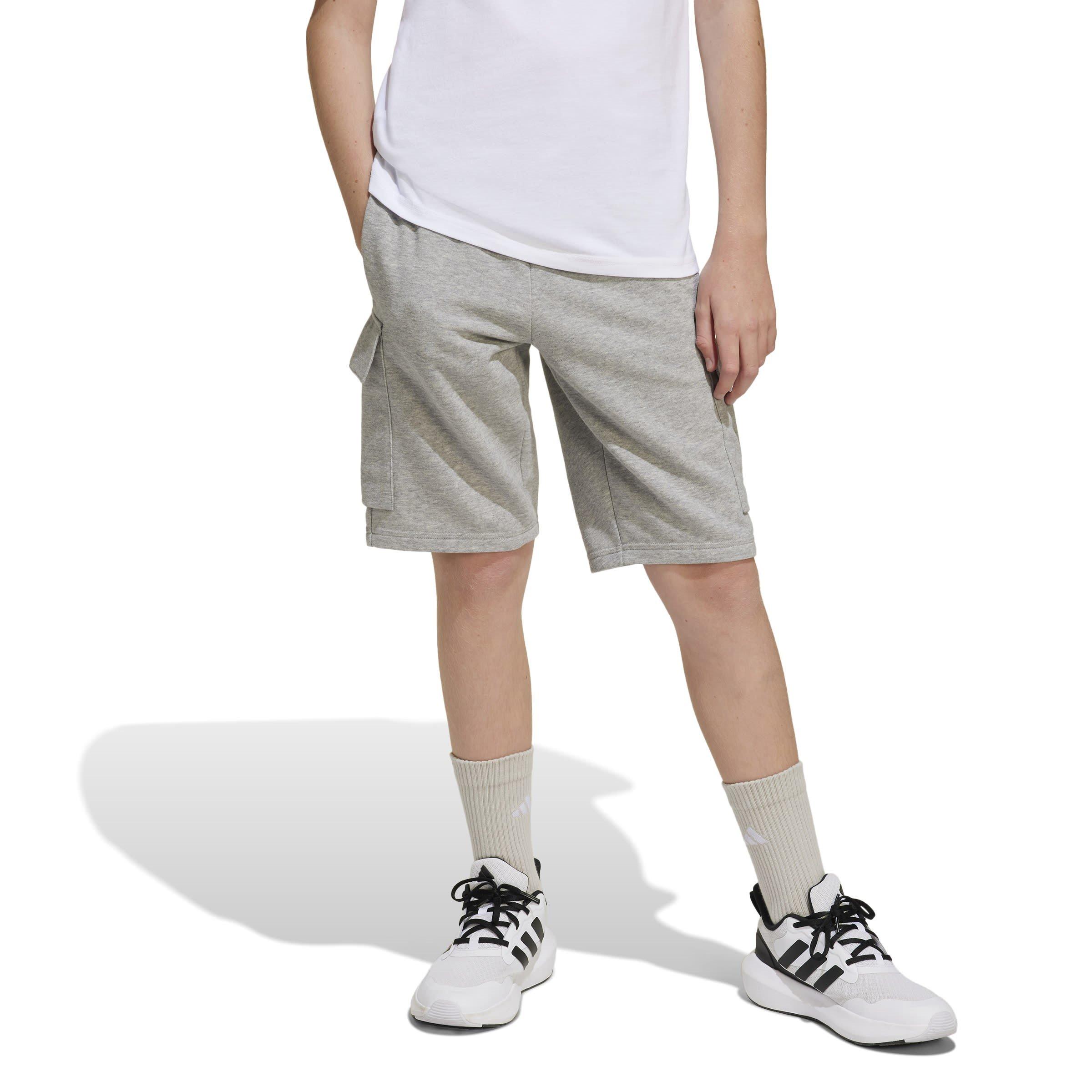 Med Grey/Black - adidas - Kids' Essentials Cargo Jogger Shorts - 4