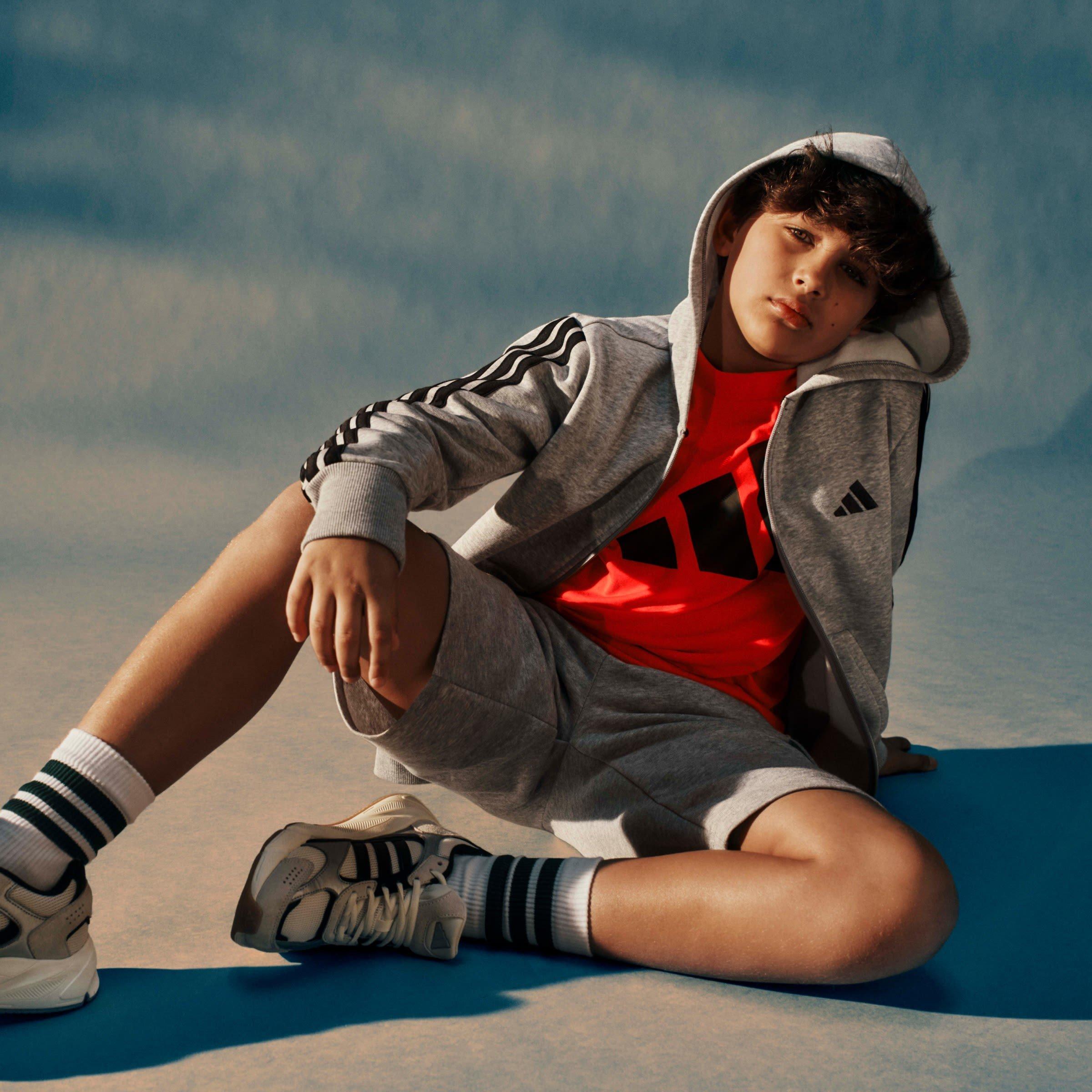 Med Grey/Black - adidas - Kids' Essentials Cargo Jogger Shorts - 9