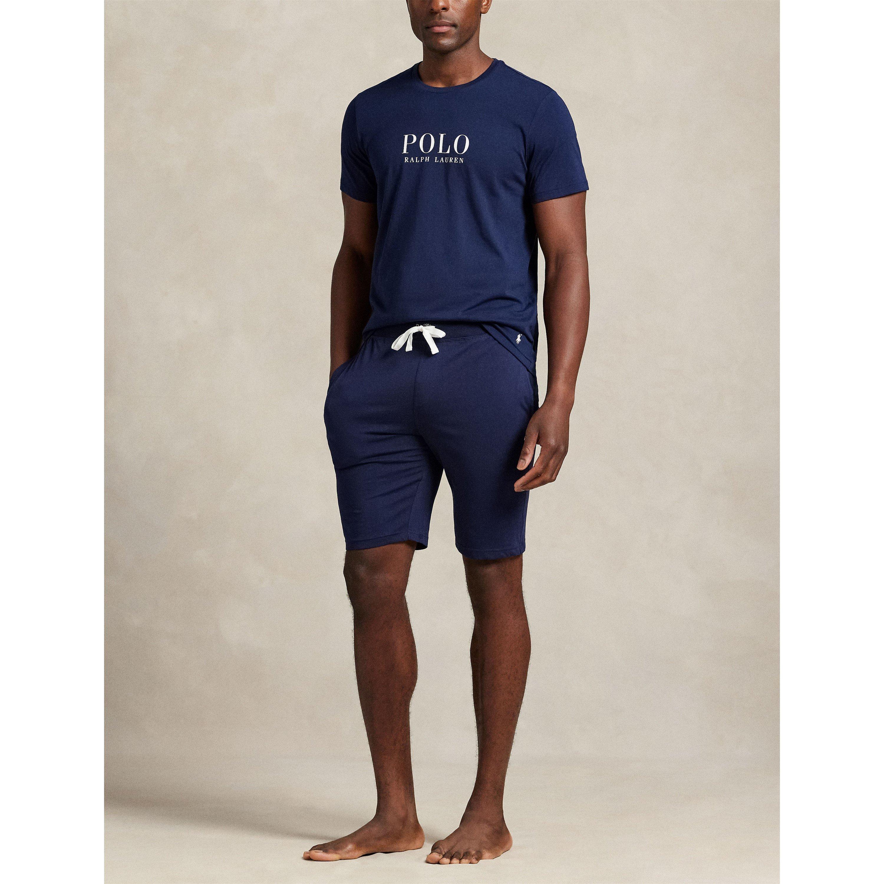 Navy / White - Polo Ralph Lauren - Men's Cotton Jersey Jogger Shorts - 5