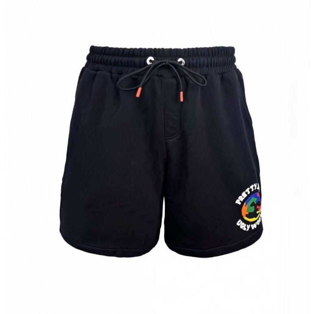 Black - Pretty Boy Ugly World - Mens Cotton 4 Pockets Fleece Jogger Shorts - 1