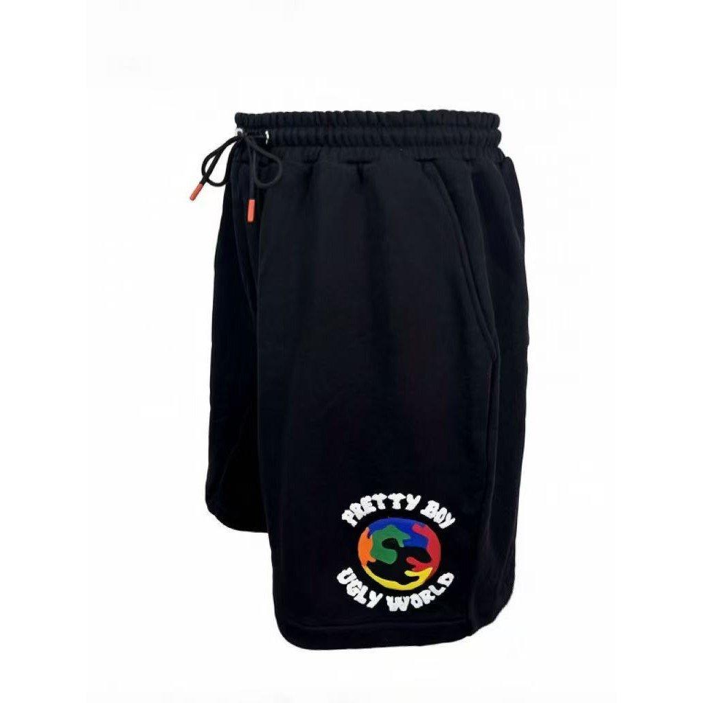 Black - Pretty Boy Ugly World - Mens Cotton 4 Pockets Fleece Jogger Shorts - 2