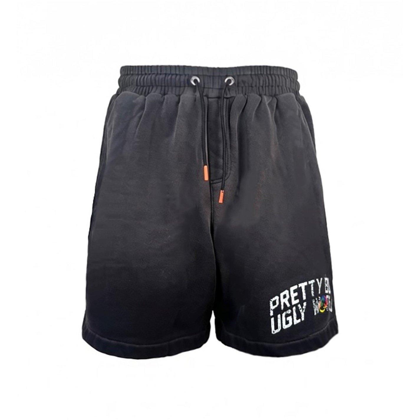 Black - Pretty Boy Ugly World - The Pretty Boy Ugly World Fleece Drawstring Jogger Shorts Mens - 1