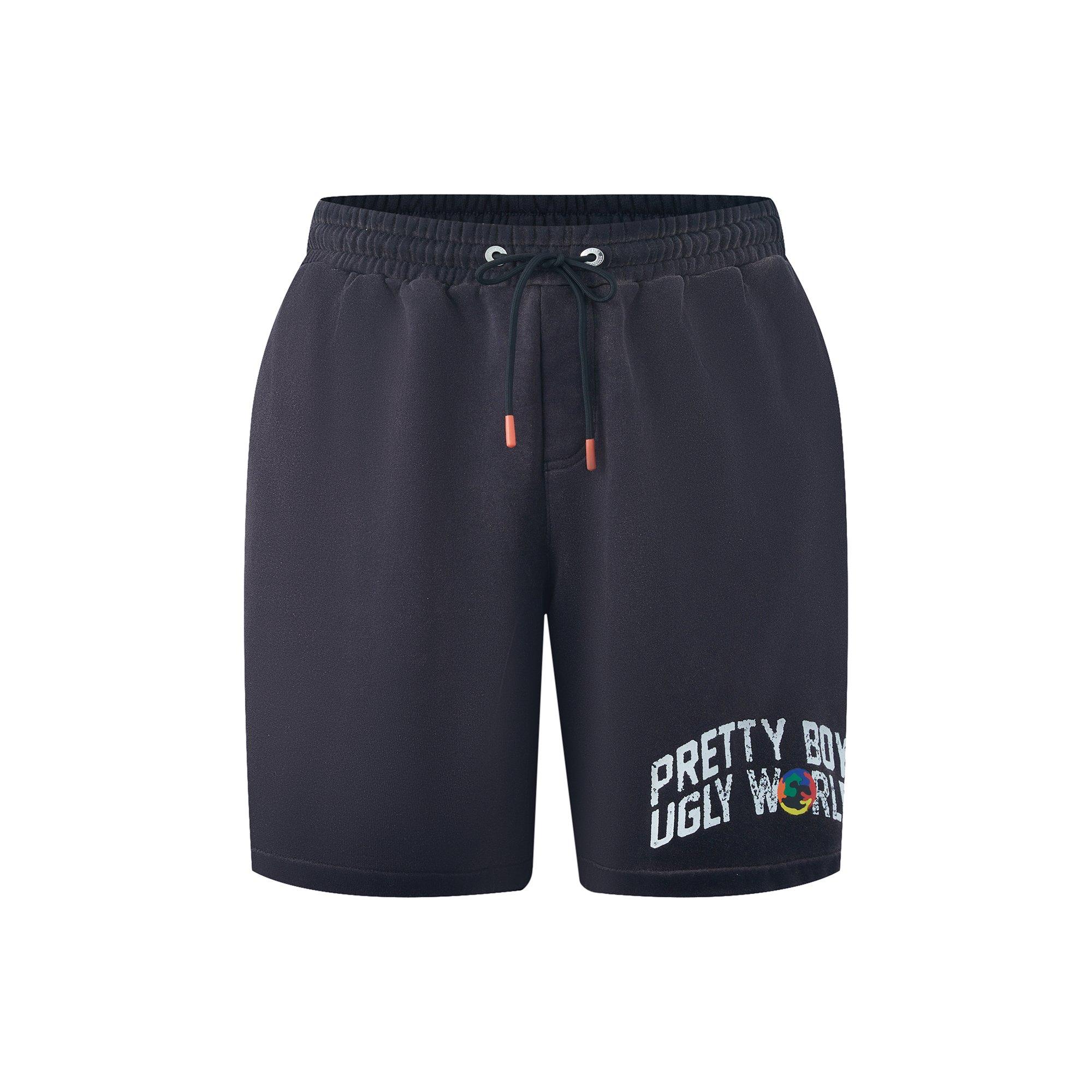 Black - Pretty Boy Ugly World - The Pretty Boy Ugly World Fleece Drawstring Jogger Shorts Mens