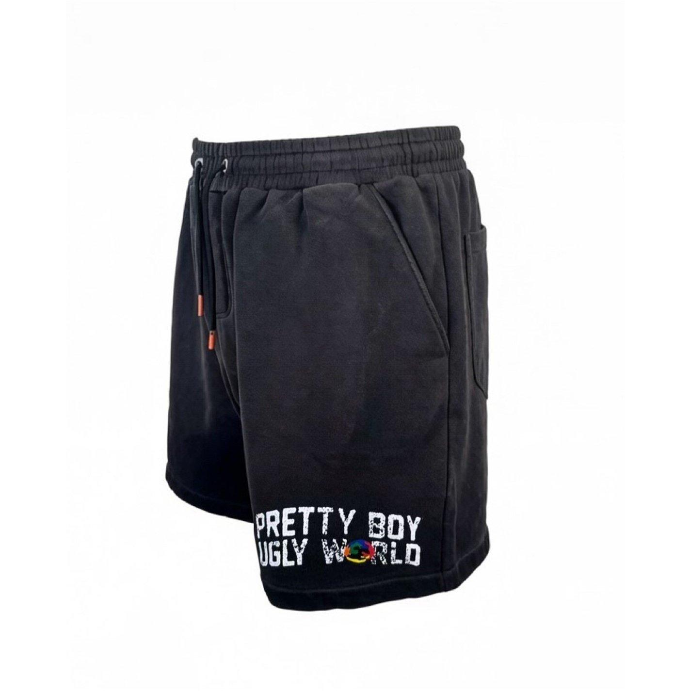 Black - Pretty Boy Ugly World - The Pretty Boy Ugly World Fleece Drawstring Jogger Shorts Mens - 3