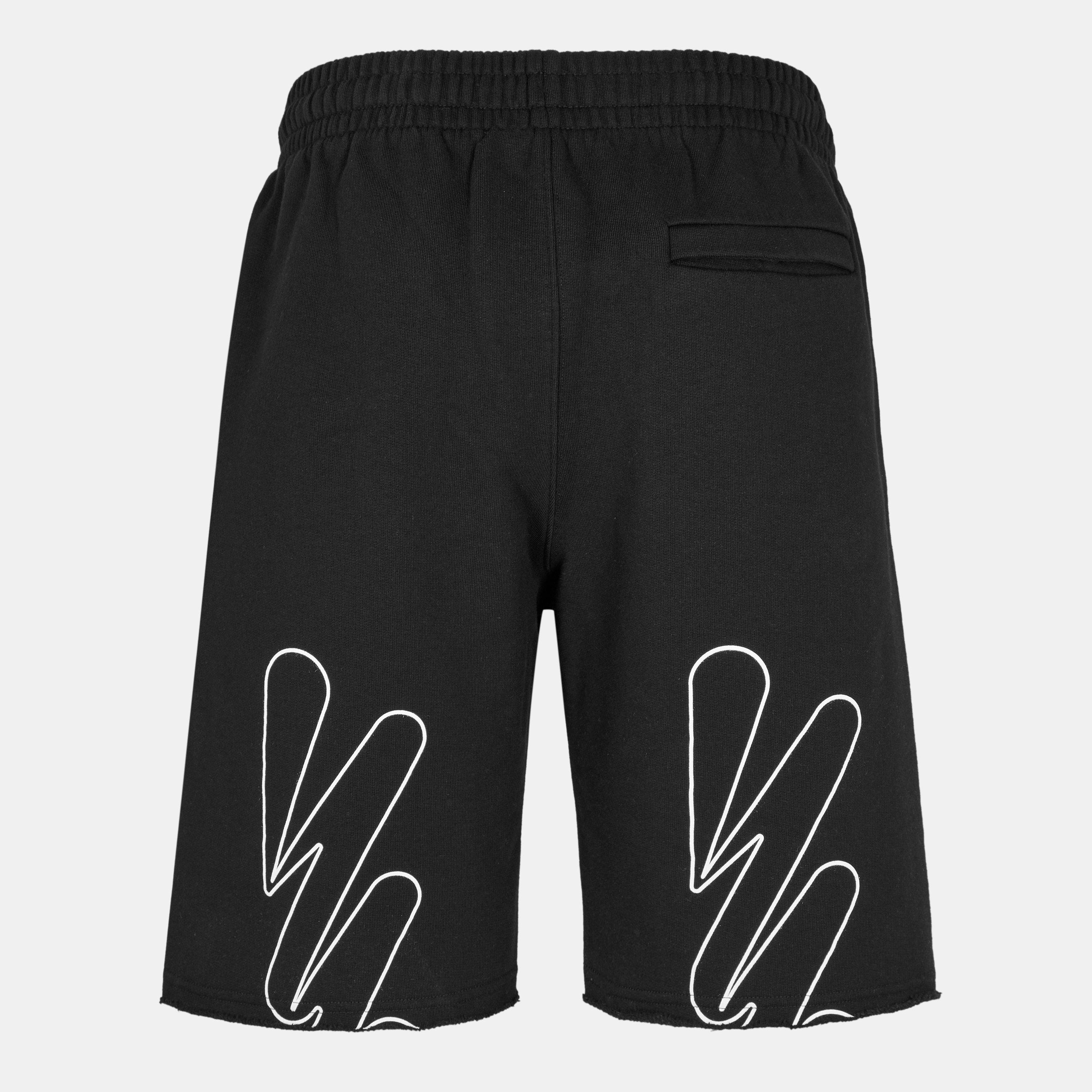 Black - Off White - Men's Relaxed Fit Fleece Jogger Shorts - 2