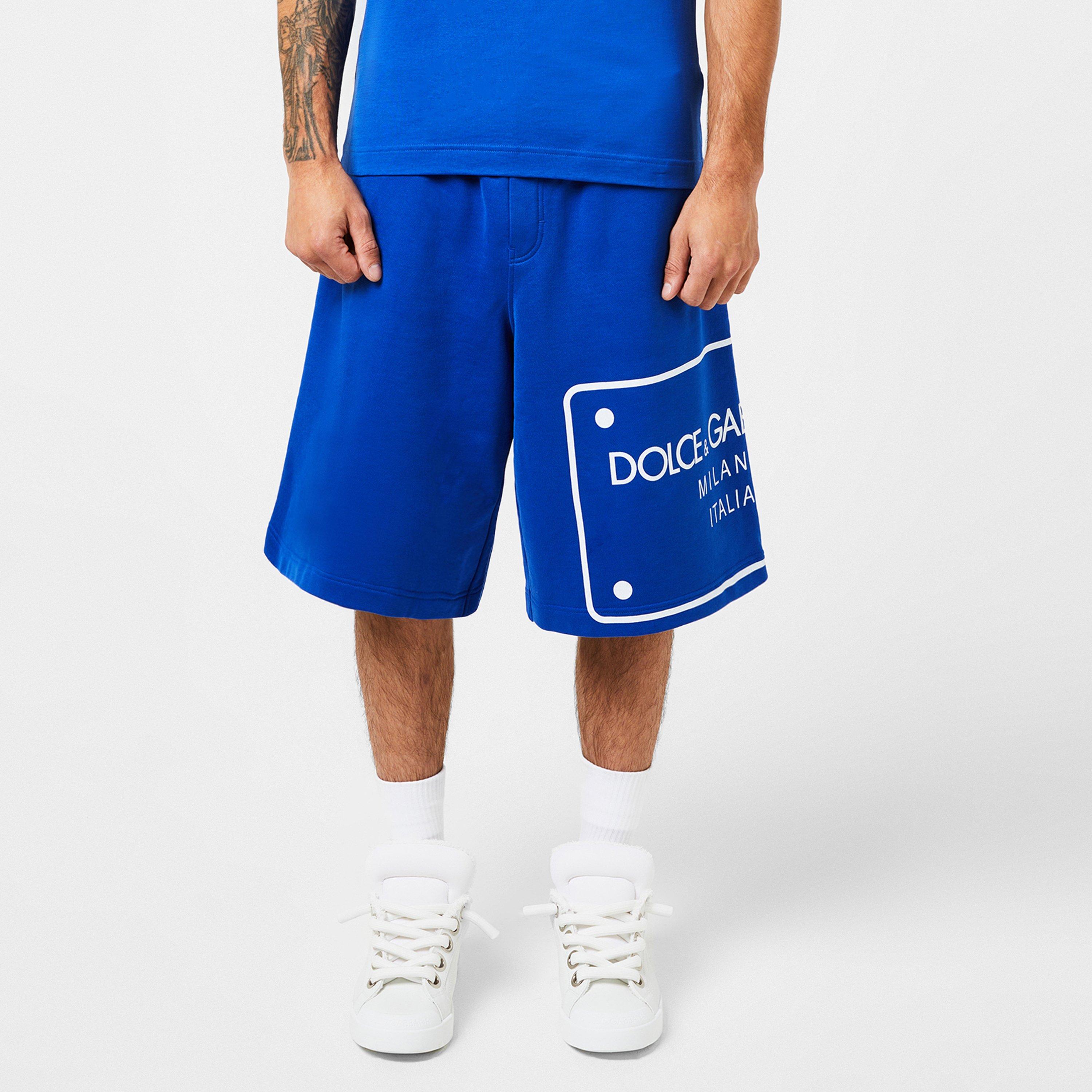 Dolce and Gabbana Men's Print Plaque Fleece Jogger Shorts