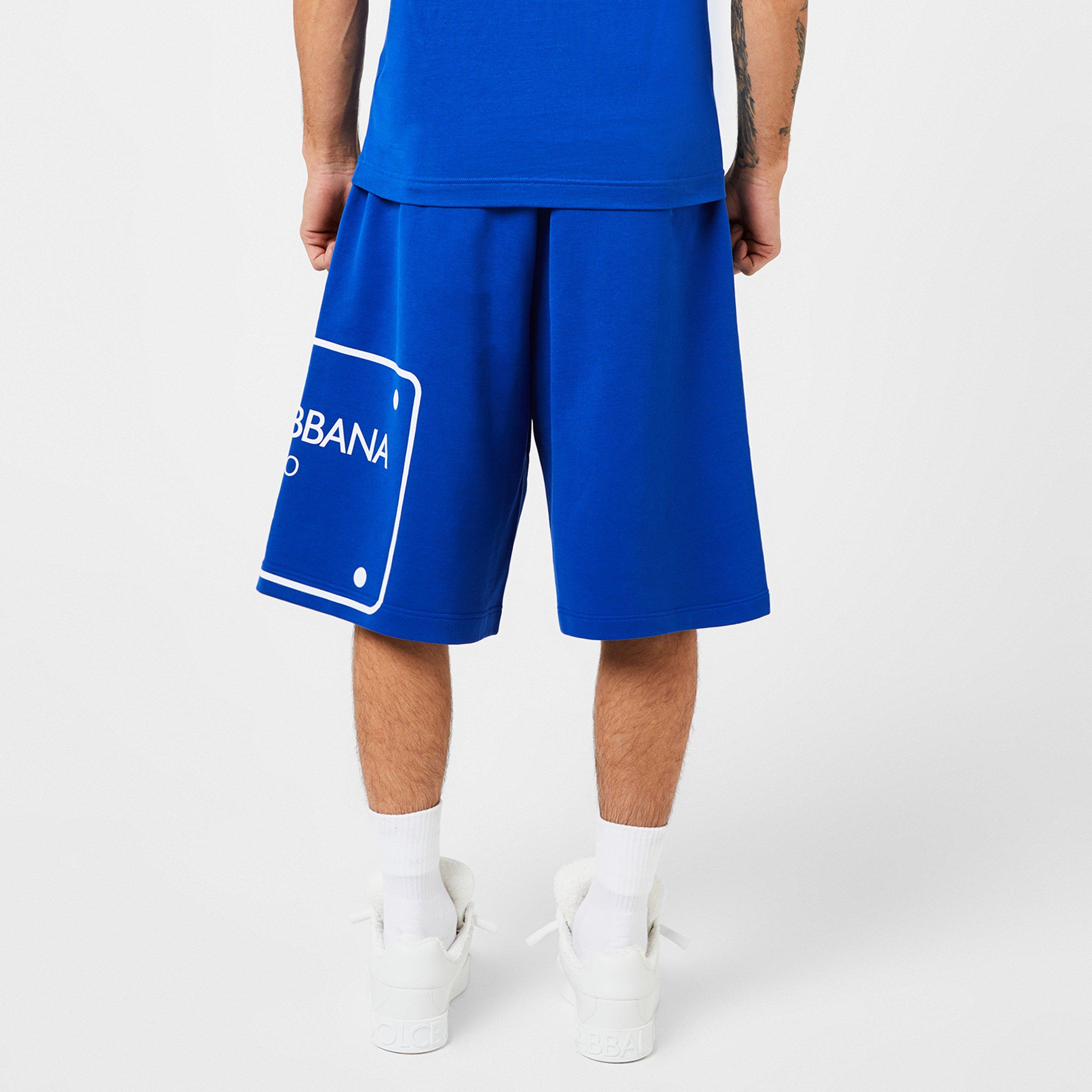 Blue B5460 - Dolce and Gabbana - Men's Print Plaque Fleece Jogger Shorts - 3