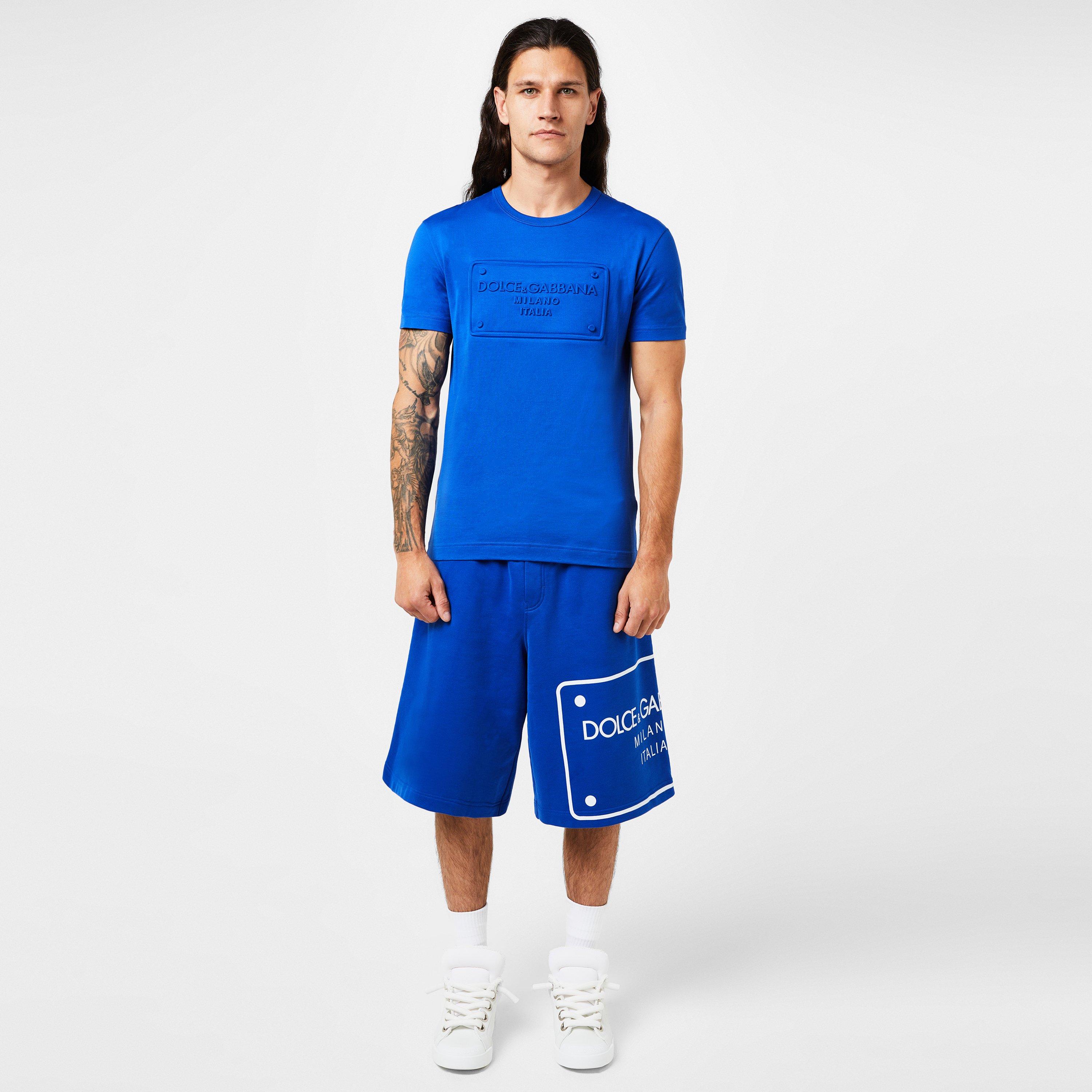 Blue B5460 - Dolce and Gabbana - Men's Print Plaque Fleece Jogger Shorts - 4