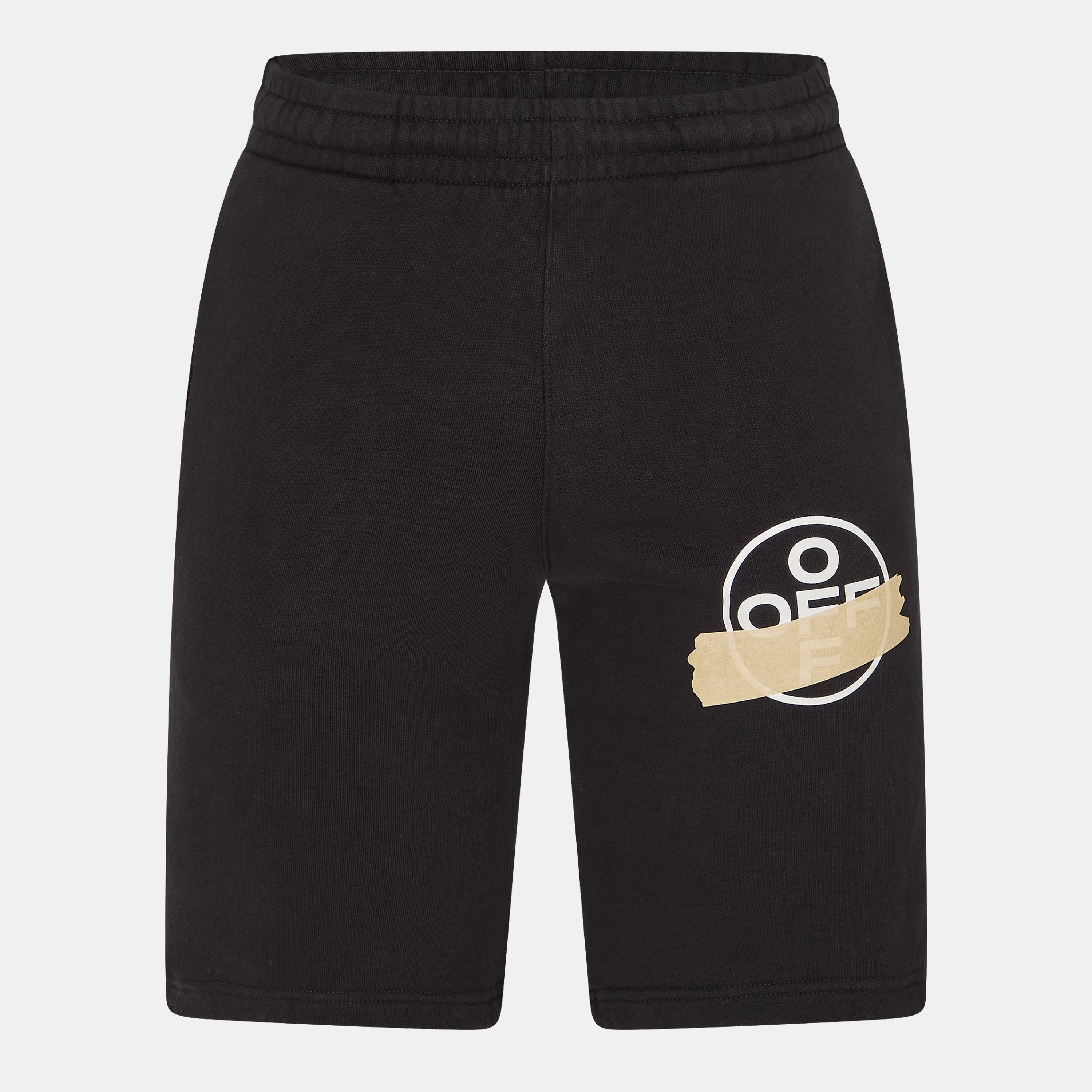 Black/Beige - Off White - Men's Knee Length Fleece Jogger Shorts - 1