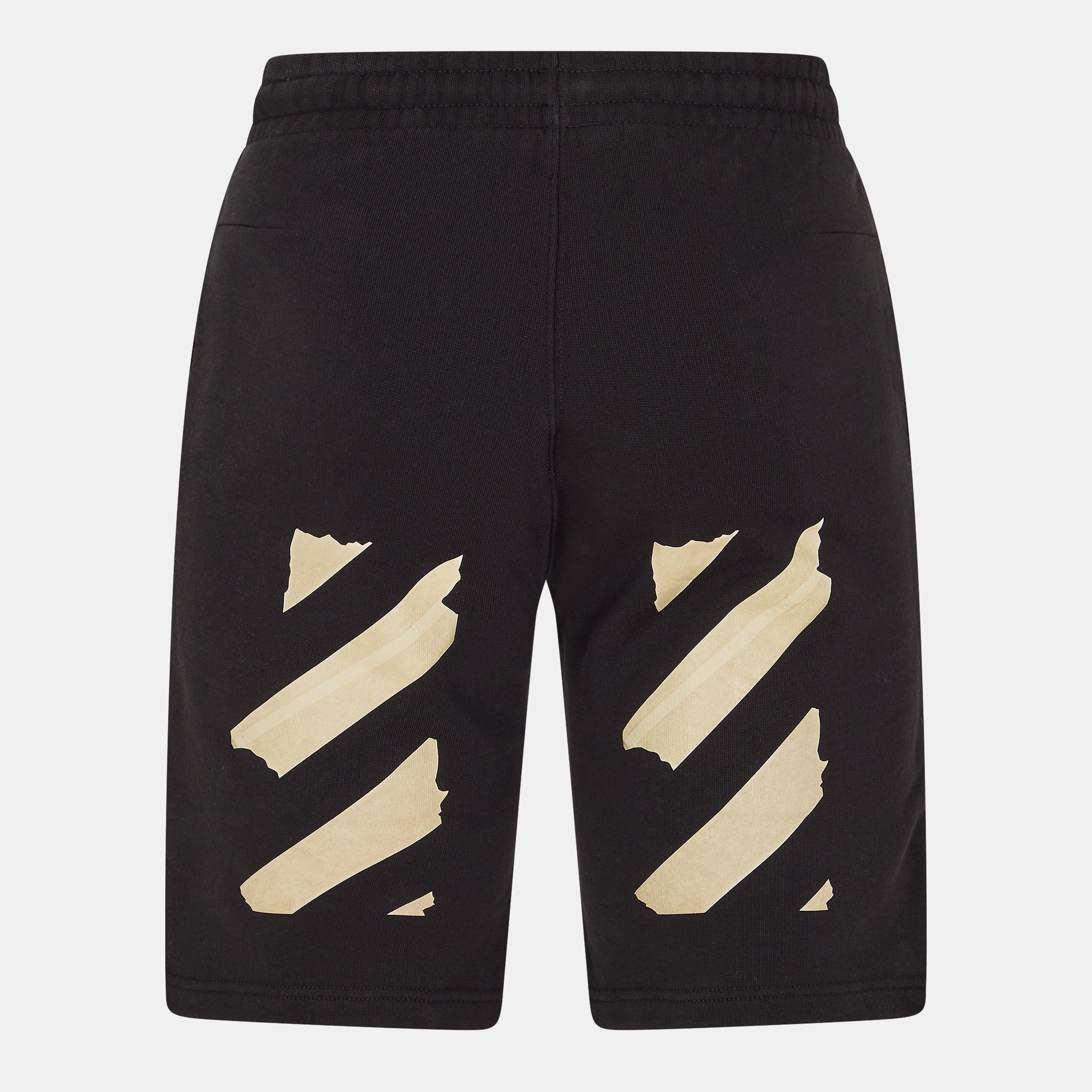 Black/Beige - Off White - Men's Tape Sweat Shorts, Signature Arrow Motif - 2