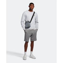 Black Cotton Sweatshirt Featuring Front Logo Print Fleece Shorts