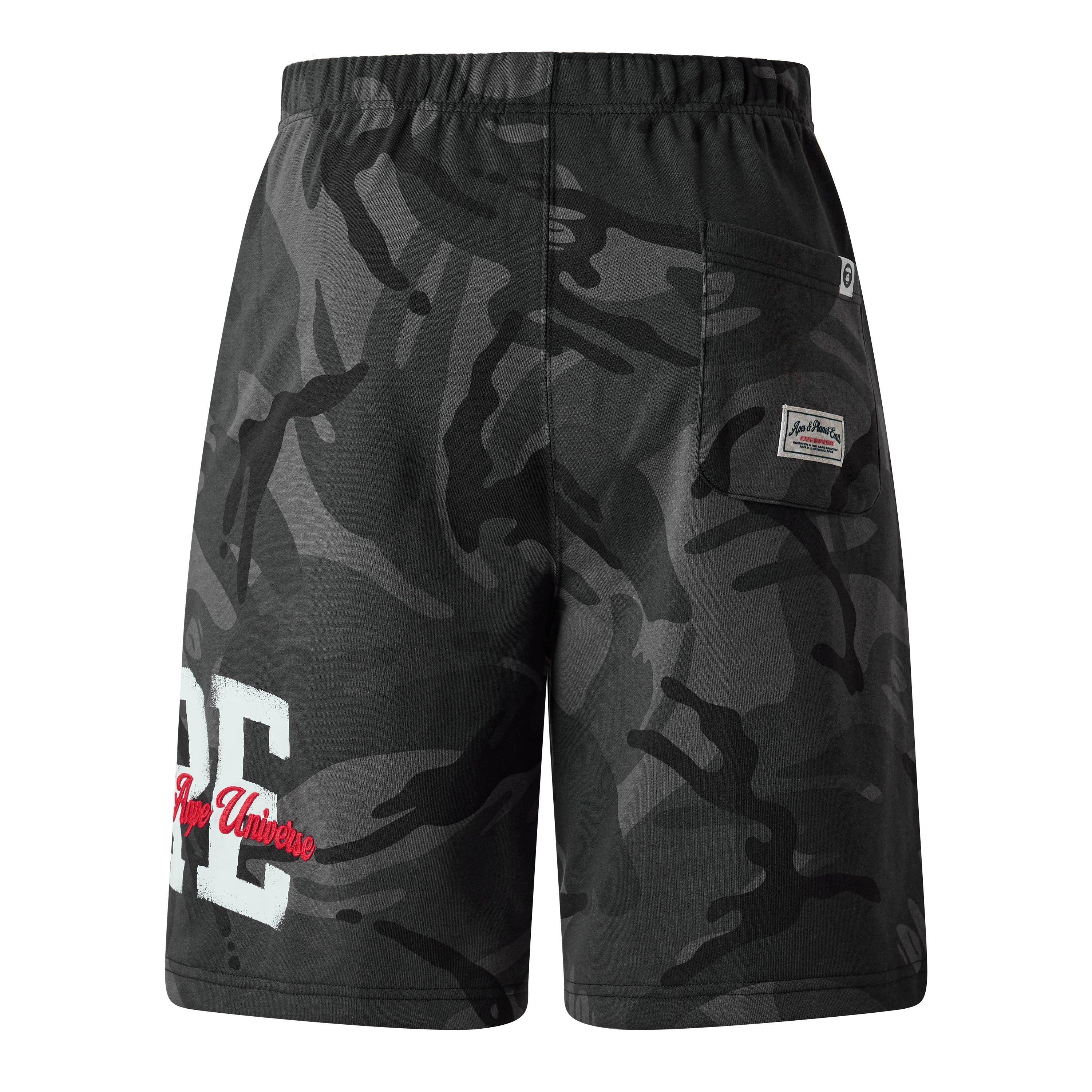Black Camo - AAPE - Men's Fleece Jogger Shorts - 2