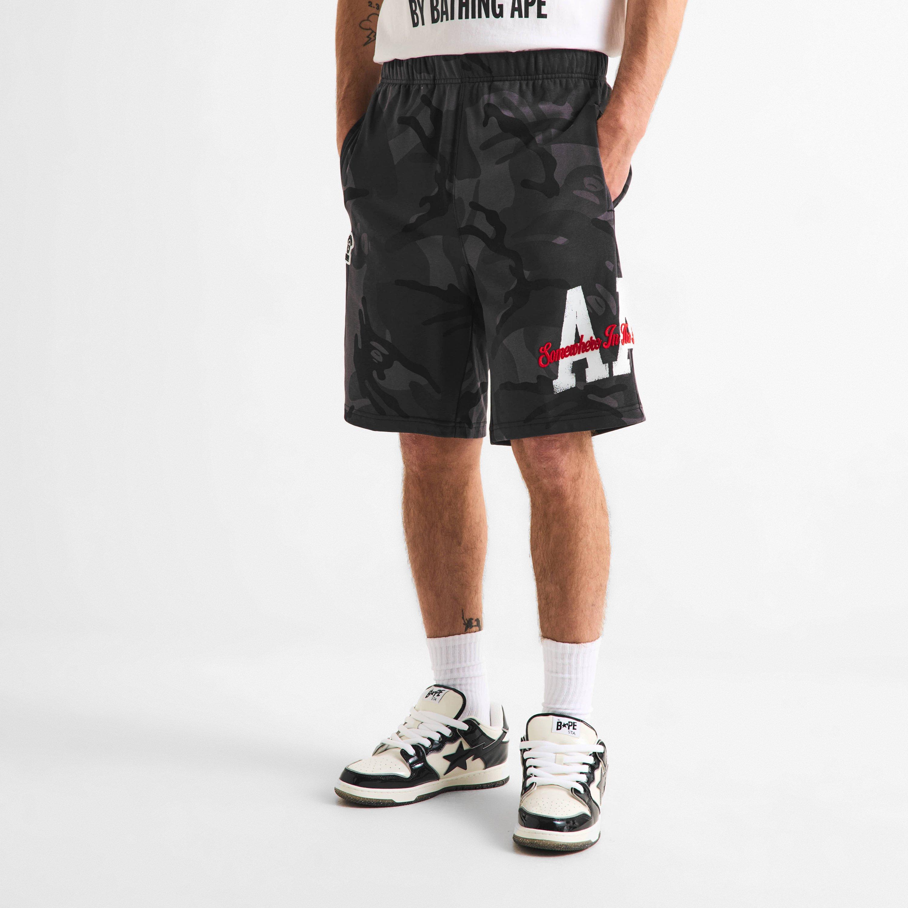 Black Camo - AAPE - Men's Fleece Jogger Shorts - 3