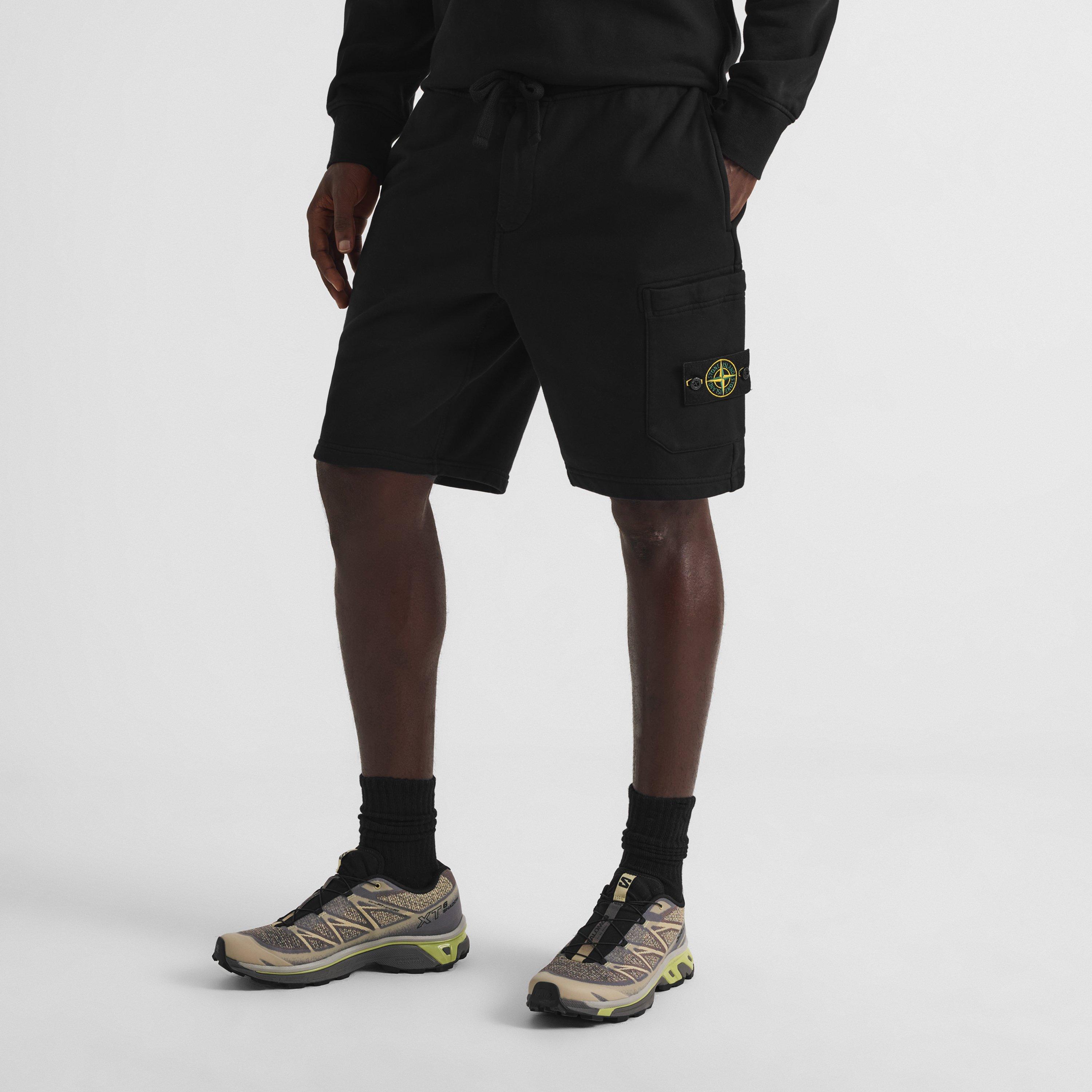 Black V0029 - Stone Island - Men's LW Fleece Cotton Jogger Shorts - 3