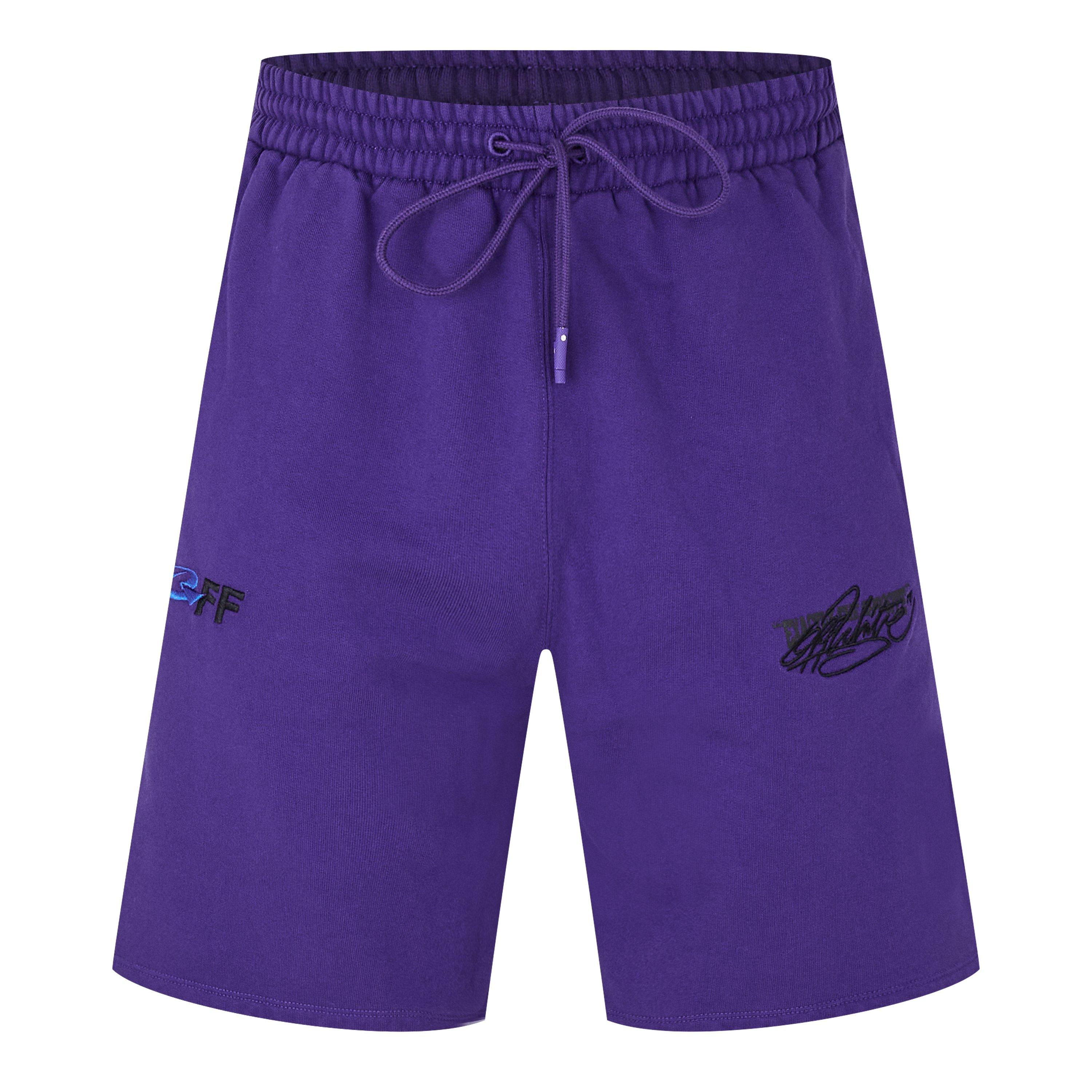 Purple - Off White - Men's Embroidered Skate Fleece Jogger Shorts - 1