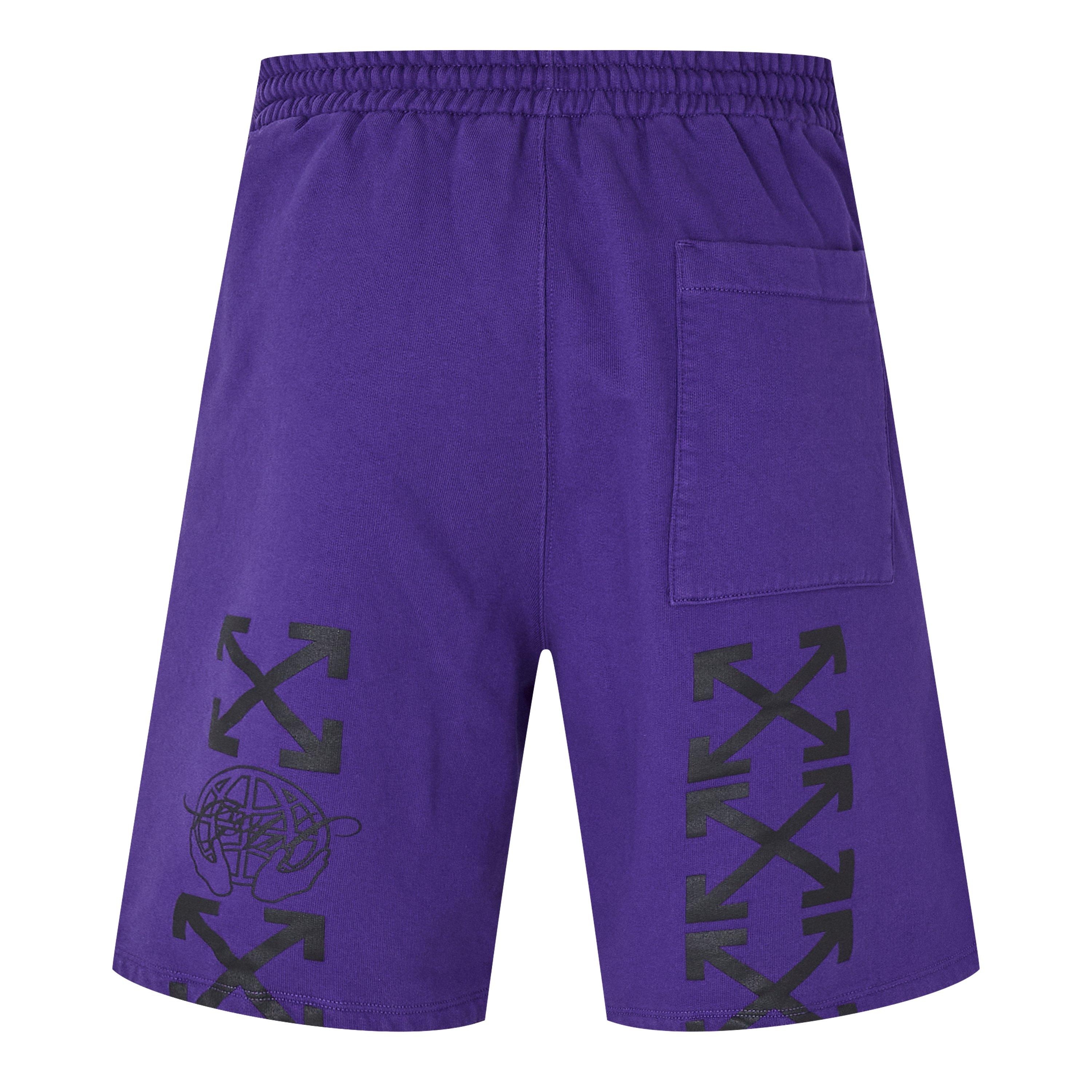 Purple - Off White - Men's Embroidered Skate Sweatshorts - 2