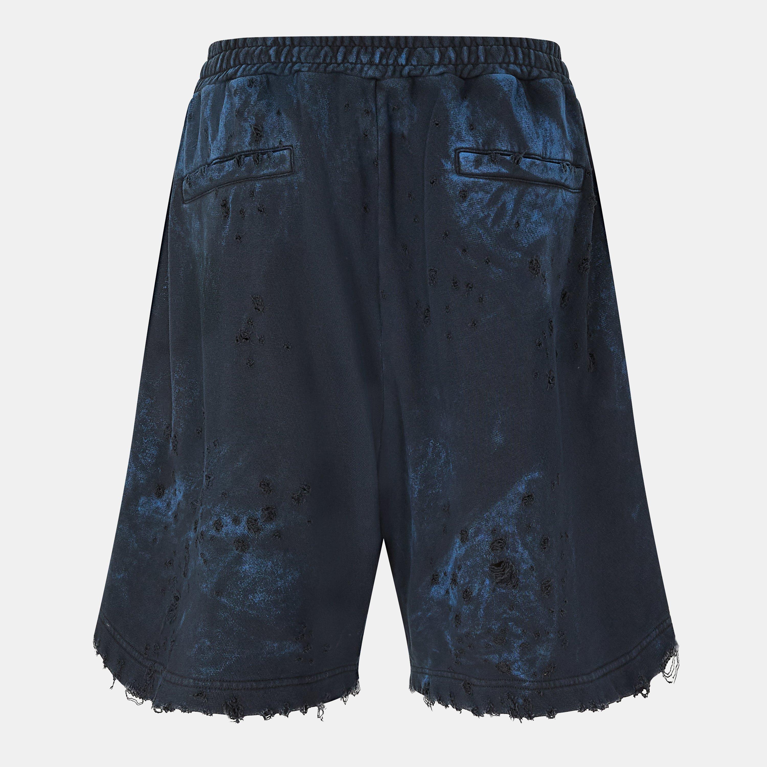 Blue - Diesel - Extreme Distressed Acid Wash Shorts - 2
