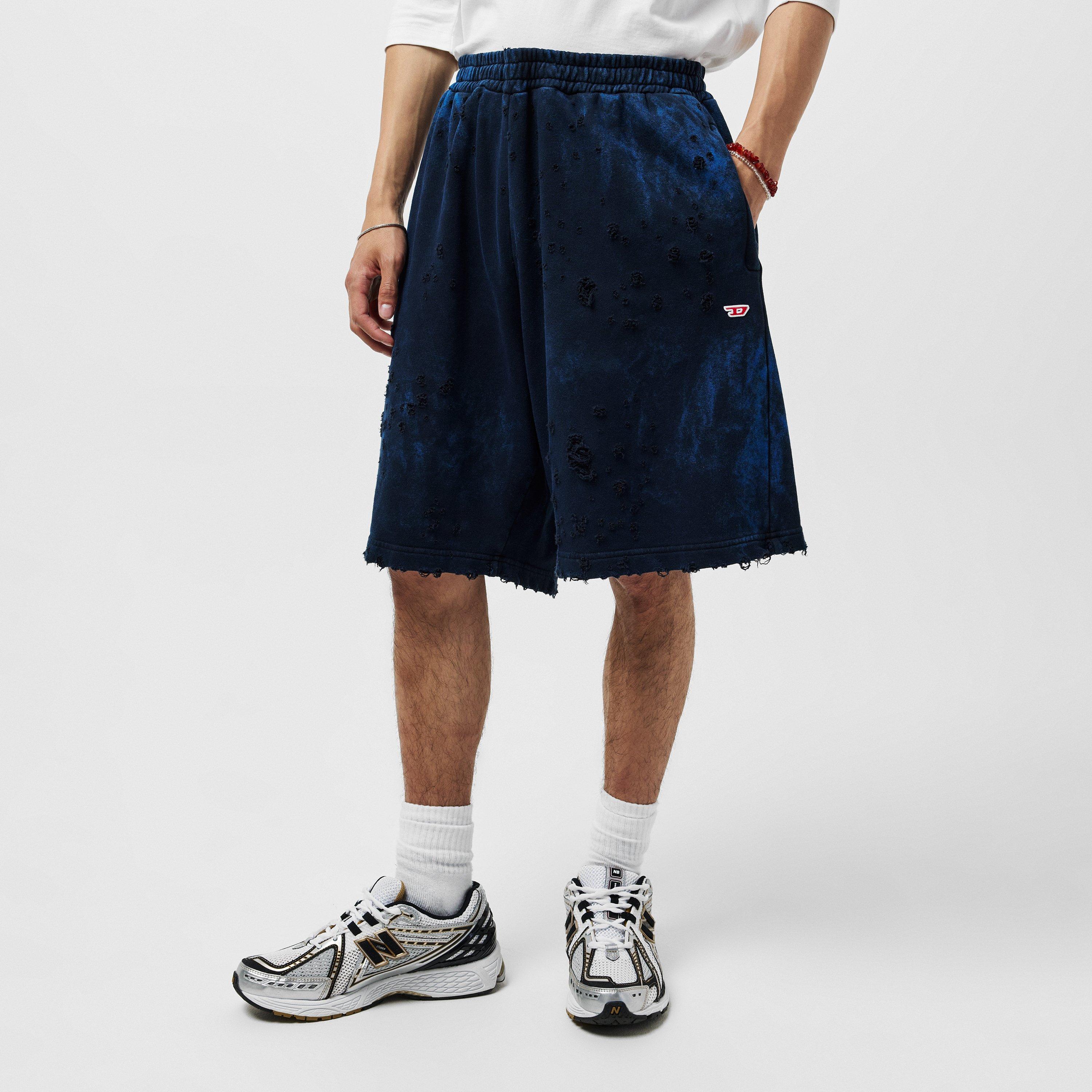 Blue - Diesel - Extreme Distressed Acid Wash Shorts - 3