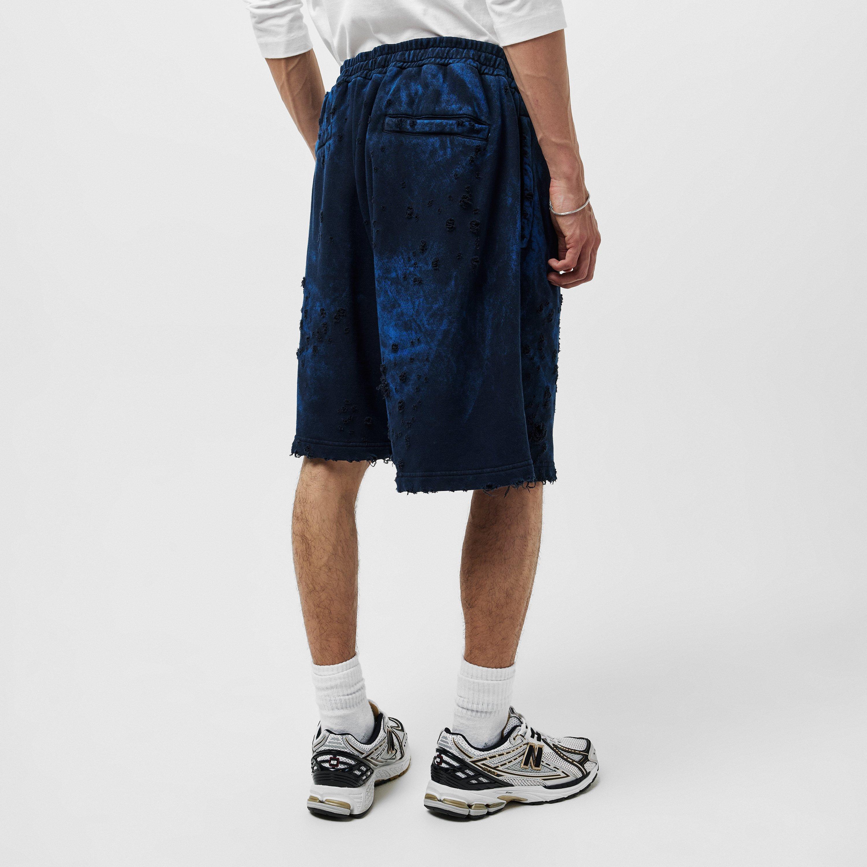 Blue - Diesel - Extreme Distressed Acid Wash Shorts - 4
