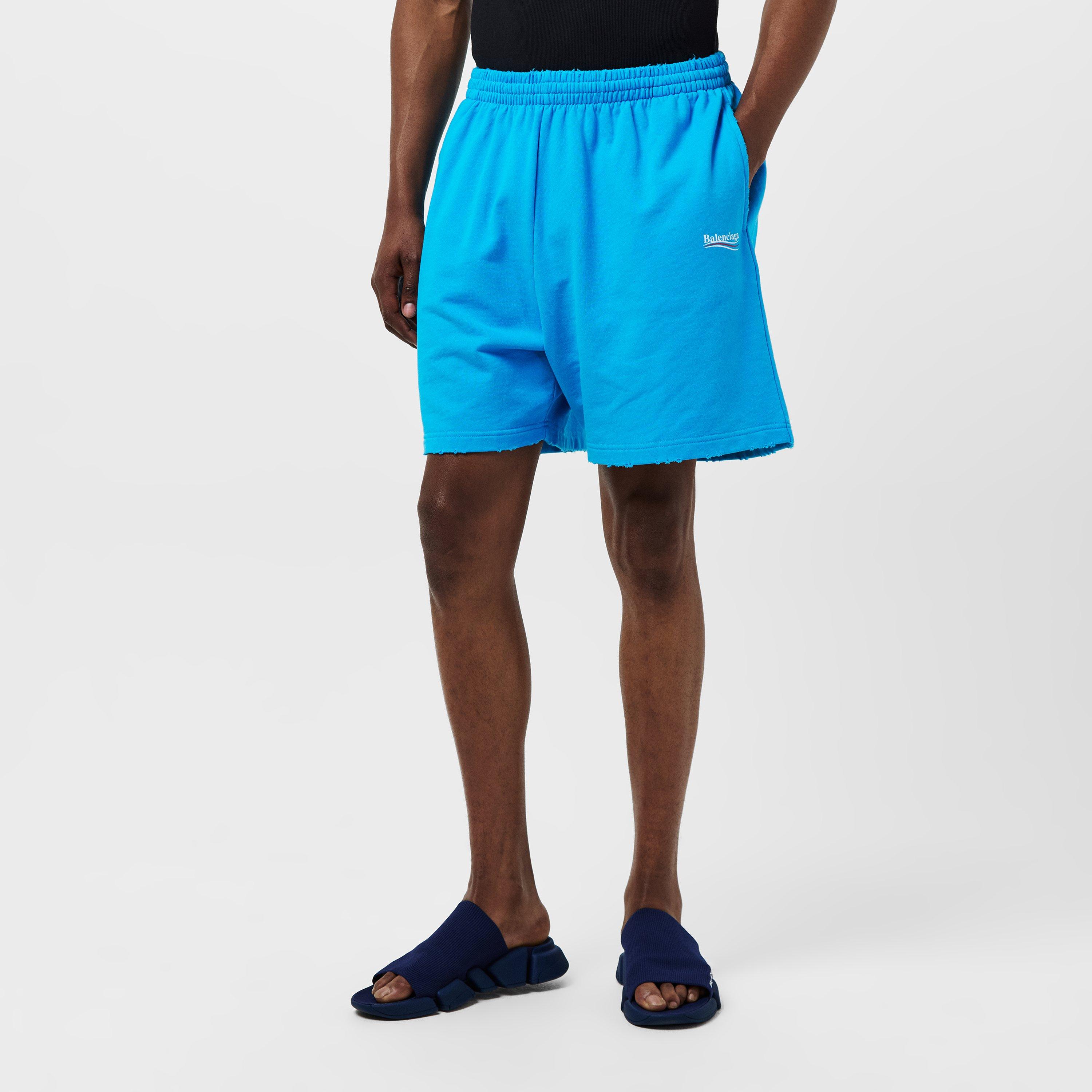 Azure/White/Red - Balenciaga - Logo Jersey Shorts - 3