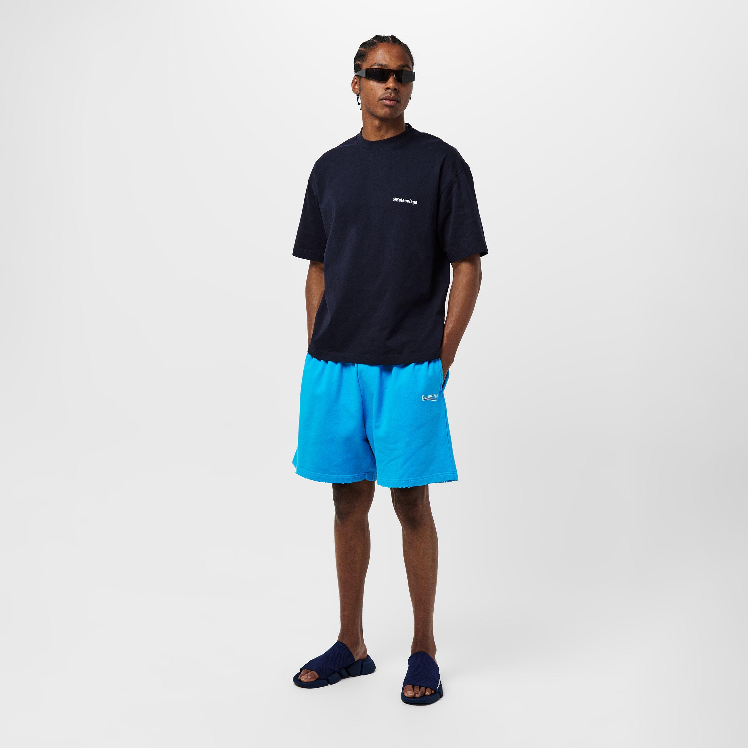 Azure/White/Red - Balenciaga - Logo Jersey Shorts - 6