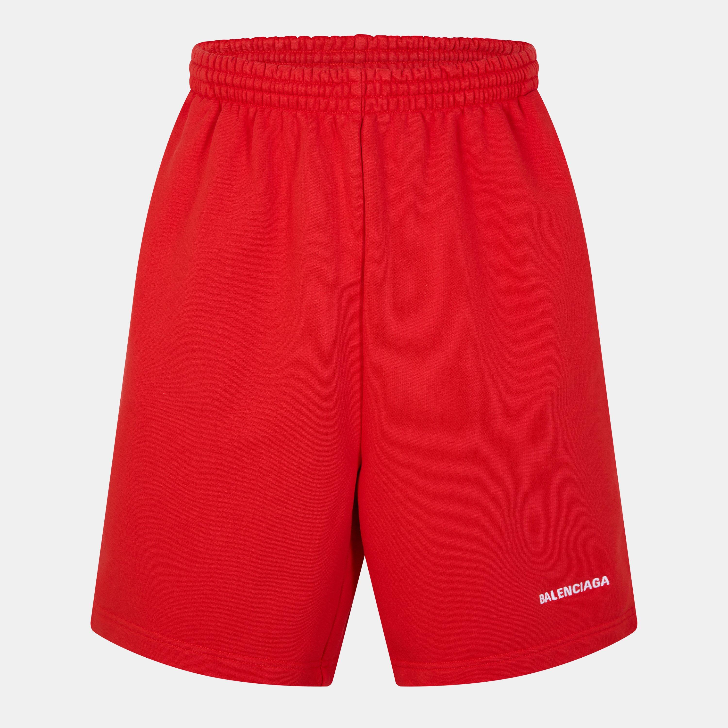 Bright Red/Wht - Balenciaga - Men's Contemporary Fit Fleece Jogger Shorts - 1