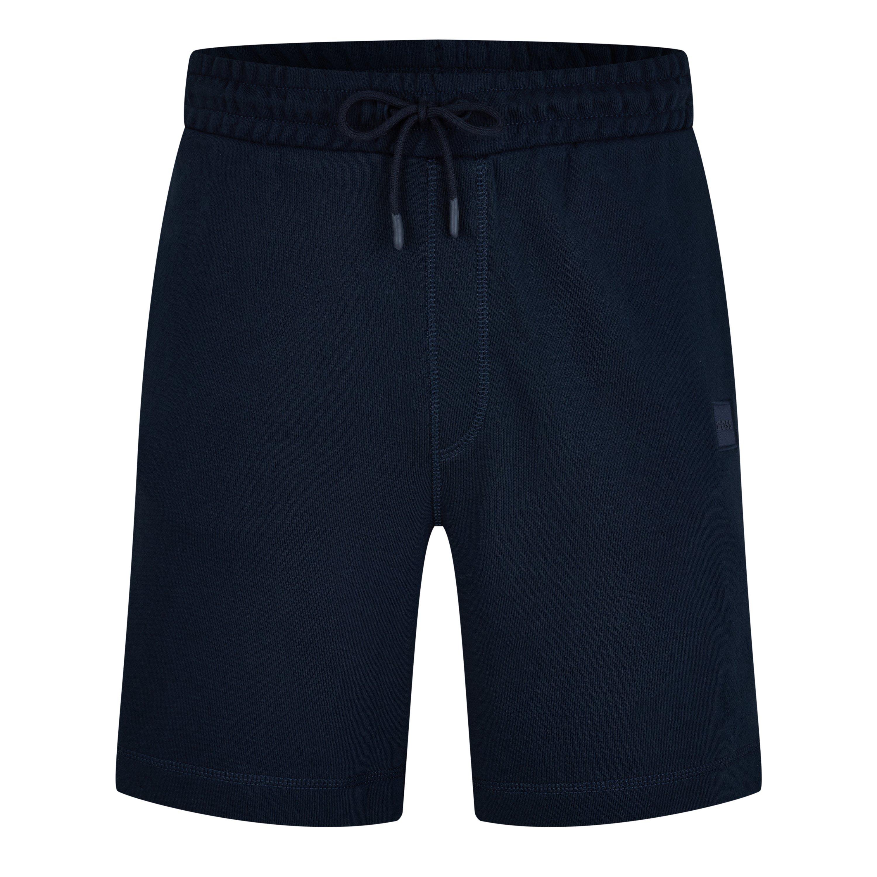 Navy 404 - Boss - Mens BOSS ORANGE Mid-Length Elasticated Drawstring Fleece Shorts - 1