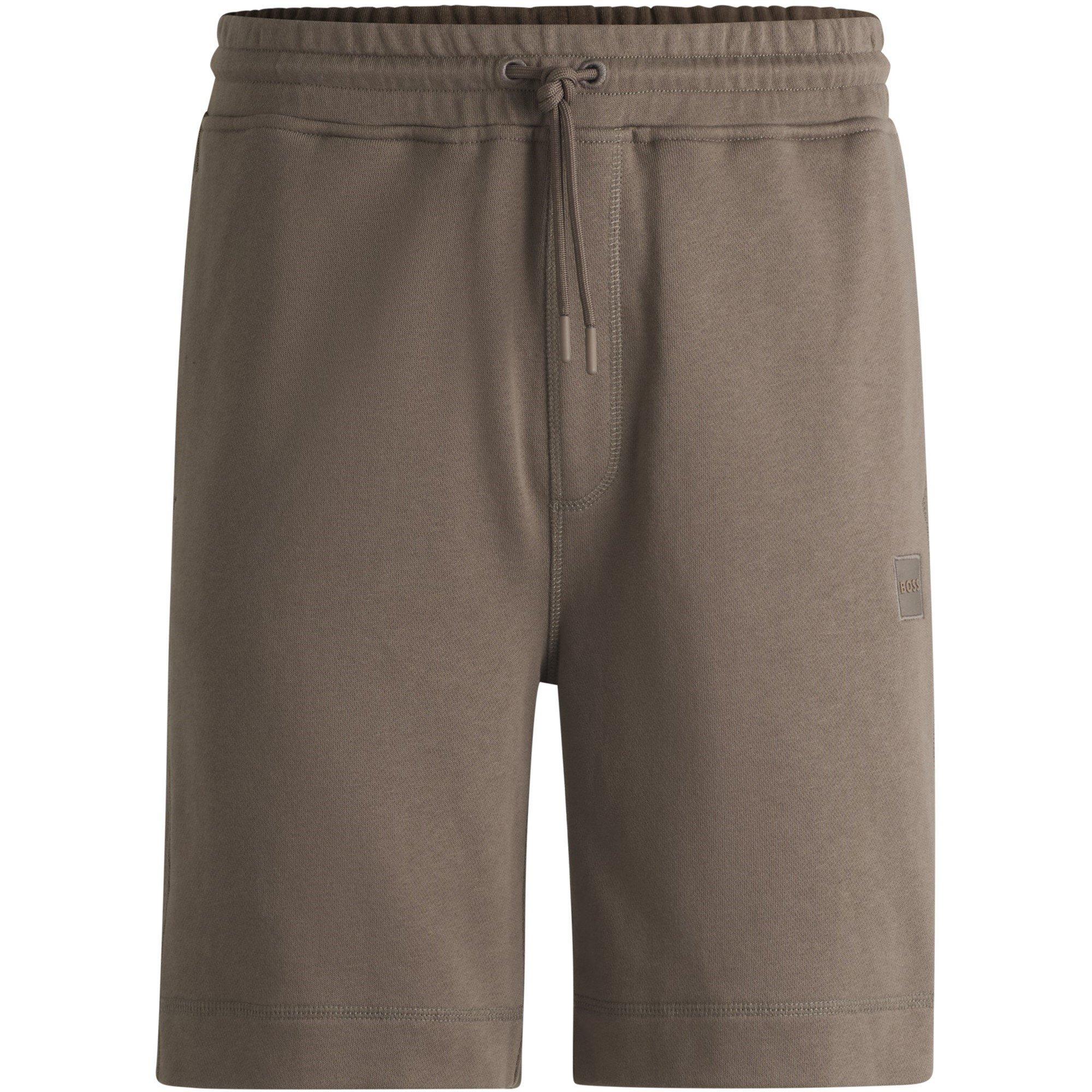 Boss Mens BOSS ORANGE Mid-Length Elasticated Drawstring Fleece Shorts - Open Beige 294 - L