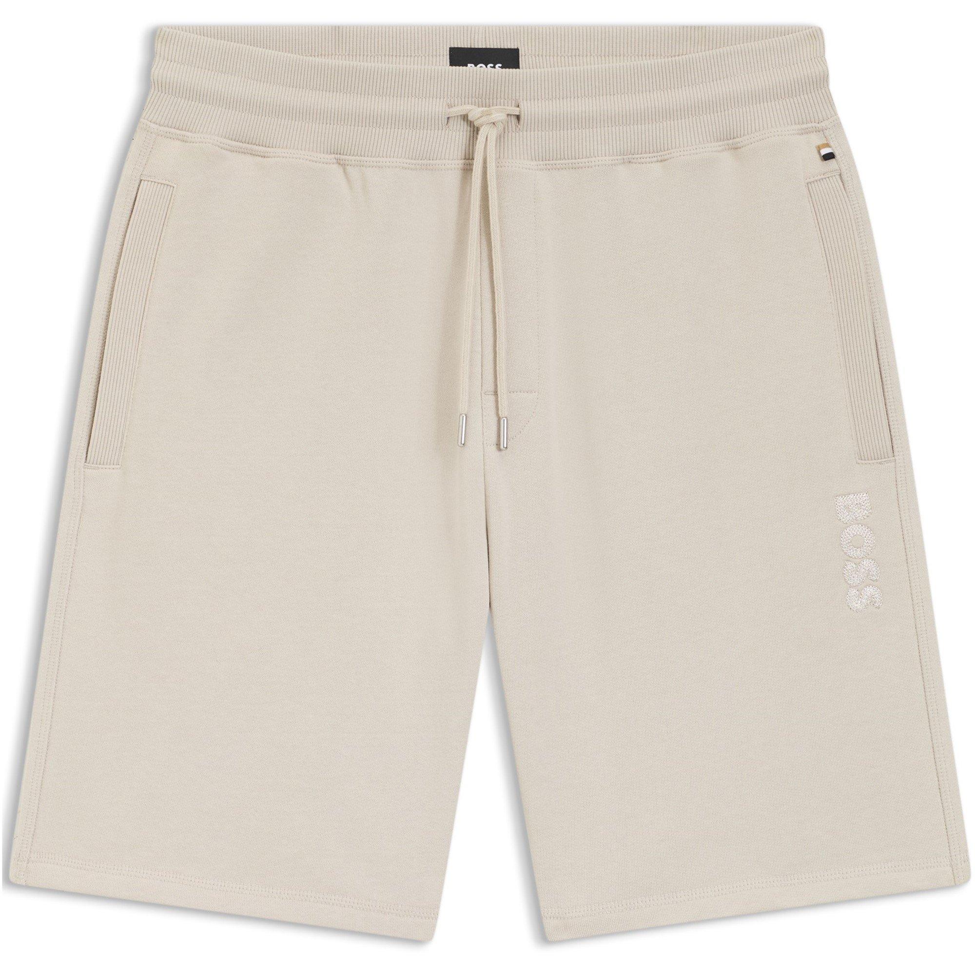 Light Grey 075 - Boss - Mens BOSS Fleece Jogger Shorts with Logo Detail