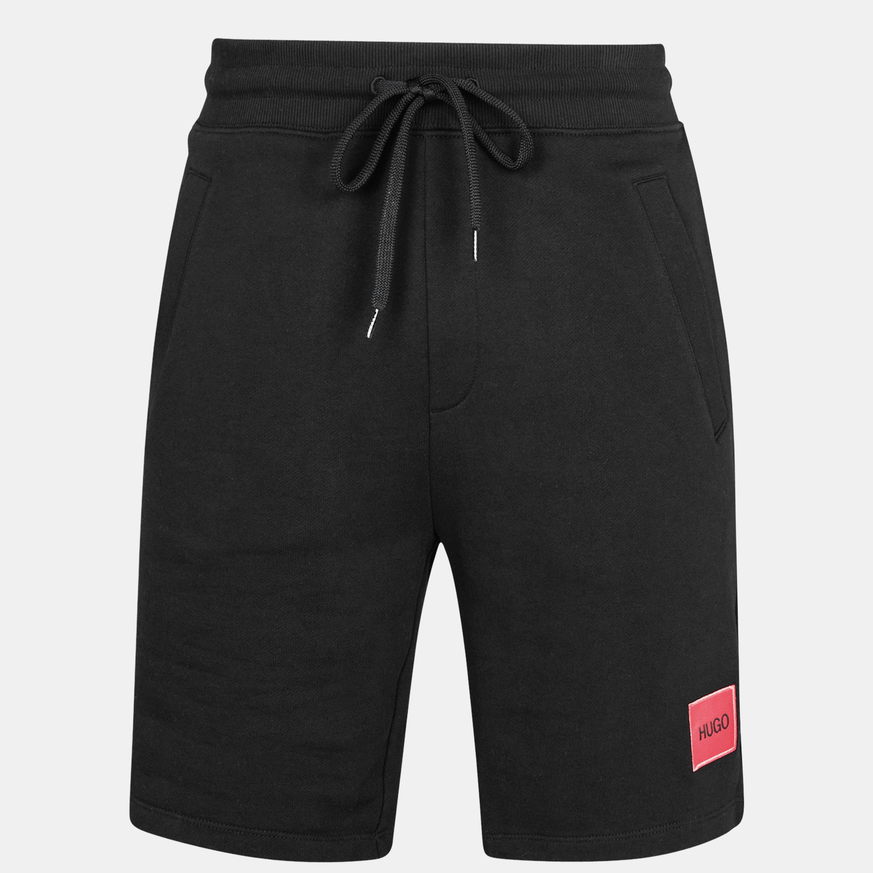Black 001 - Hugo - Mens HUGO Jogger Fleece Shorts with Logo Detail - Soft Cotton-Blend Jersey - 1