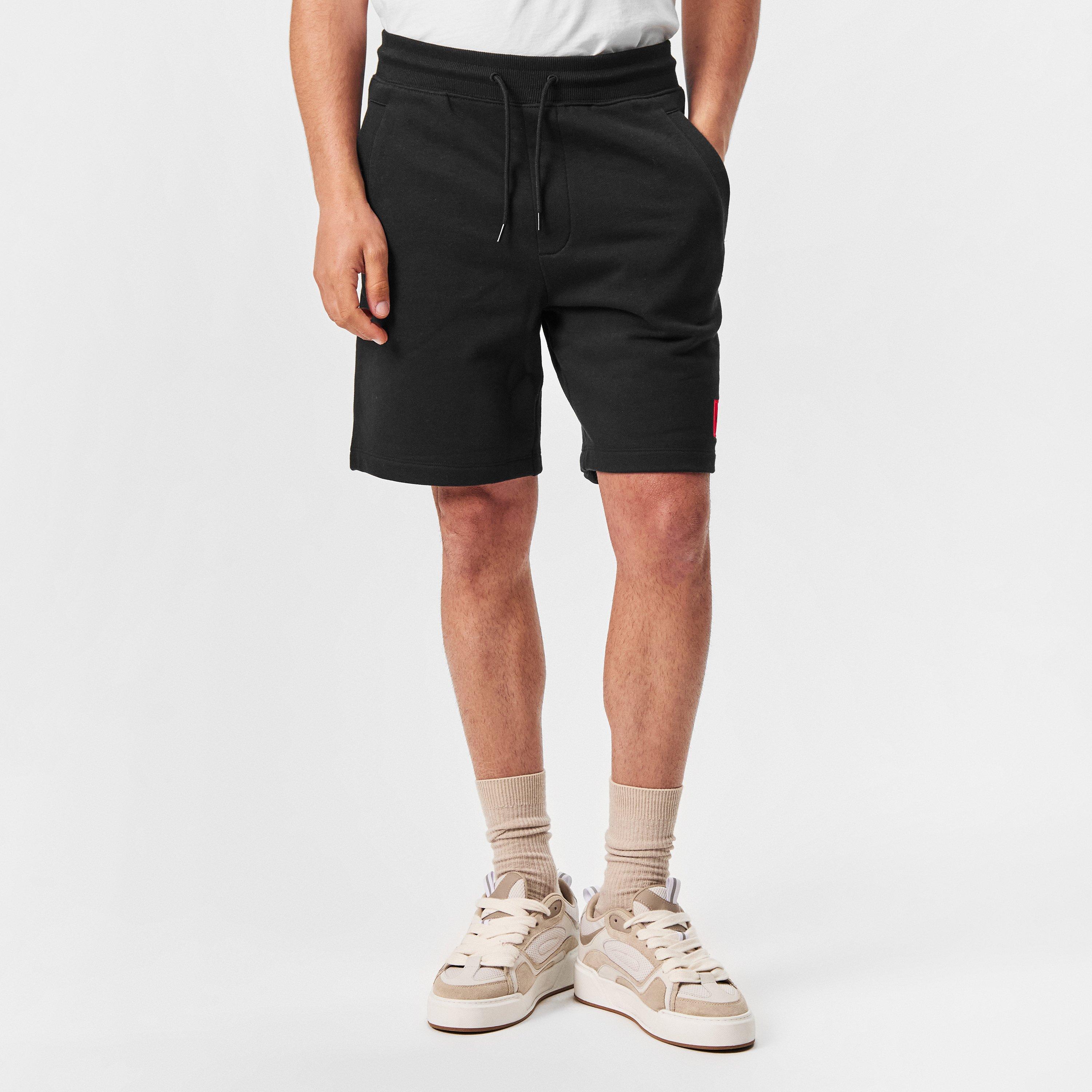 Black 001 - Hugo - Men's Red Cotton Fleece Jogger Shorts - 3