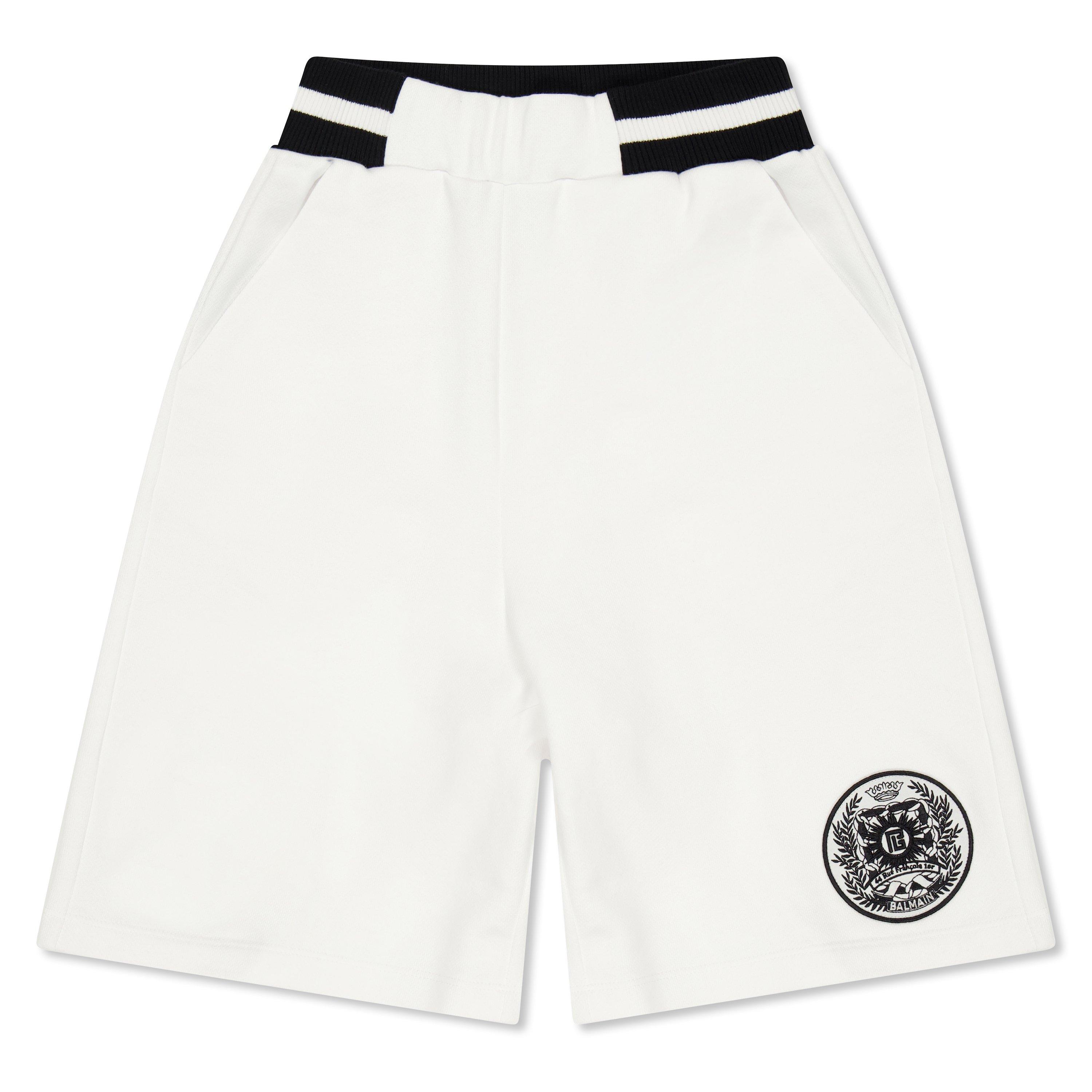 Balmain Kids' Fleece Jogger Shorts - Wht Blk 100NE - Size 10Y