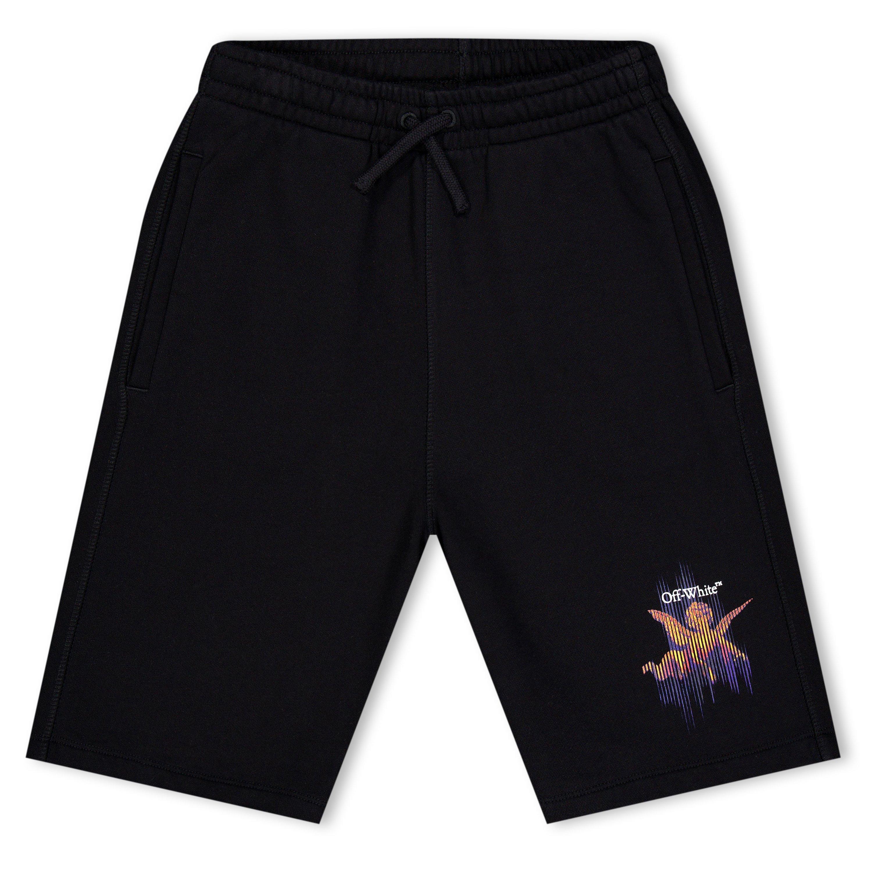Black 1001 - Off White - Unisex Kids' Cotton Graphic Fleece Jogger Shorts - 1