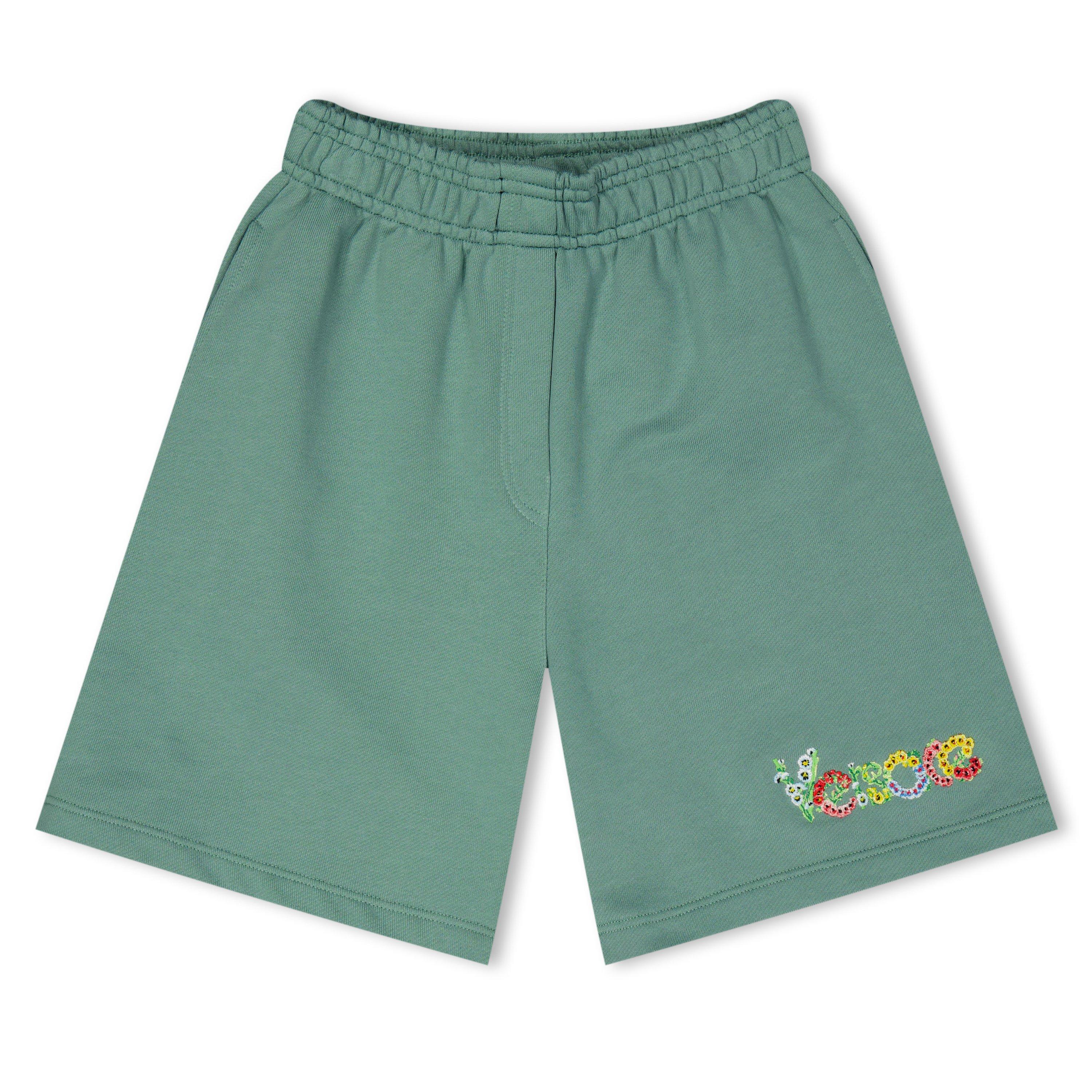 Versace Kids' Flower Logo Soft Fleece Jogger Shorts - Sage 2GL20 - Size 12Y