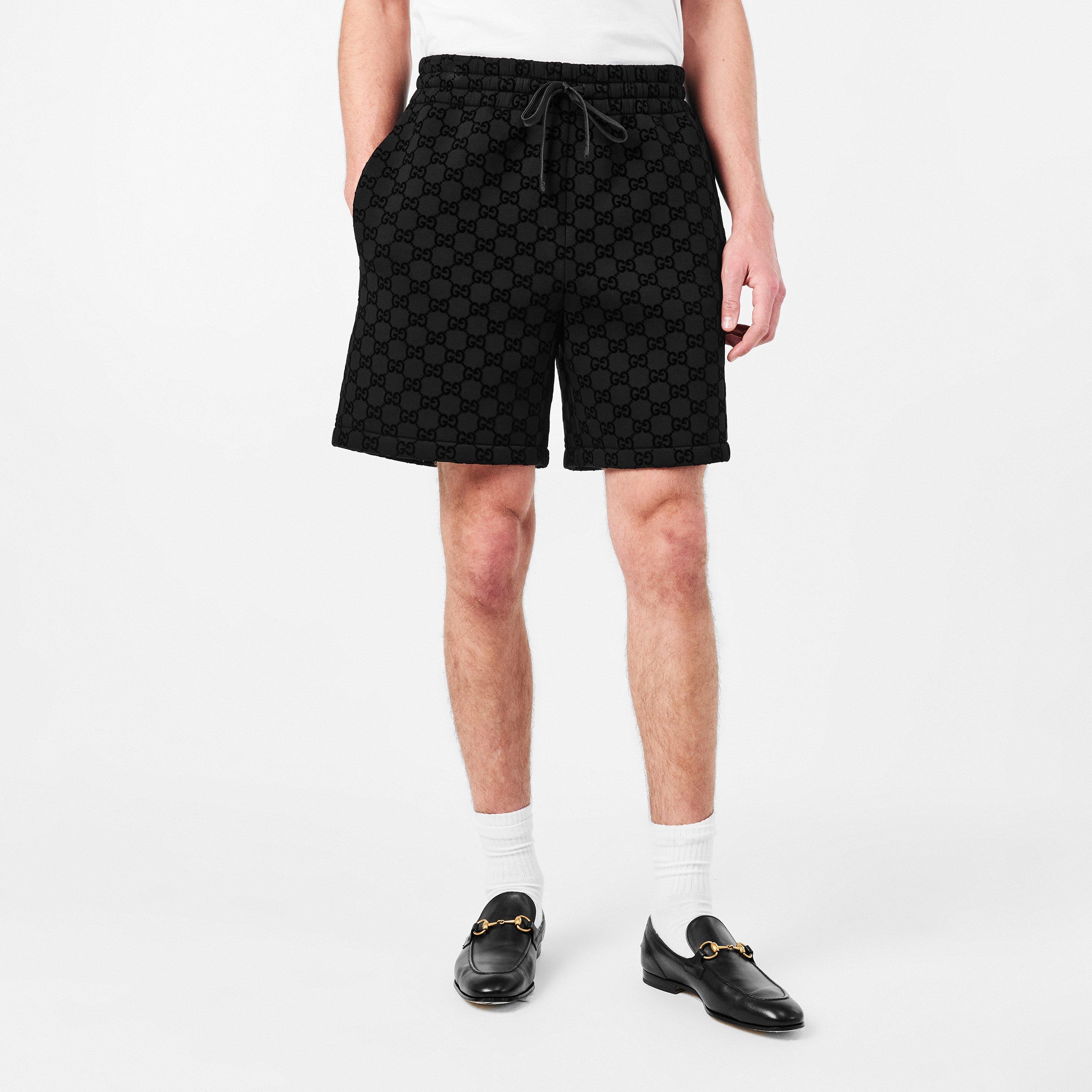 Black - Gucci - Men's Logo Cotton Printed Jersey Basketball Shorts - 3