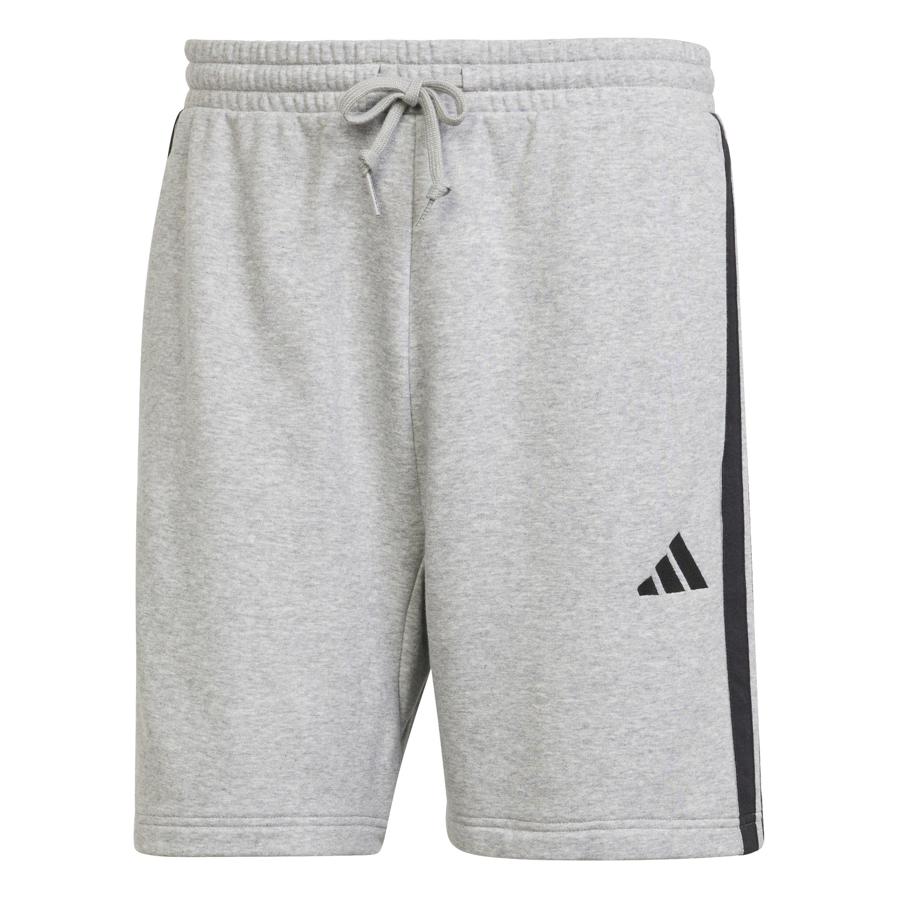 Adidas Men's Essentials 3 Stripe Fleece Shorts - Grey/Black - XS
