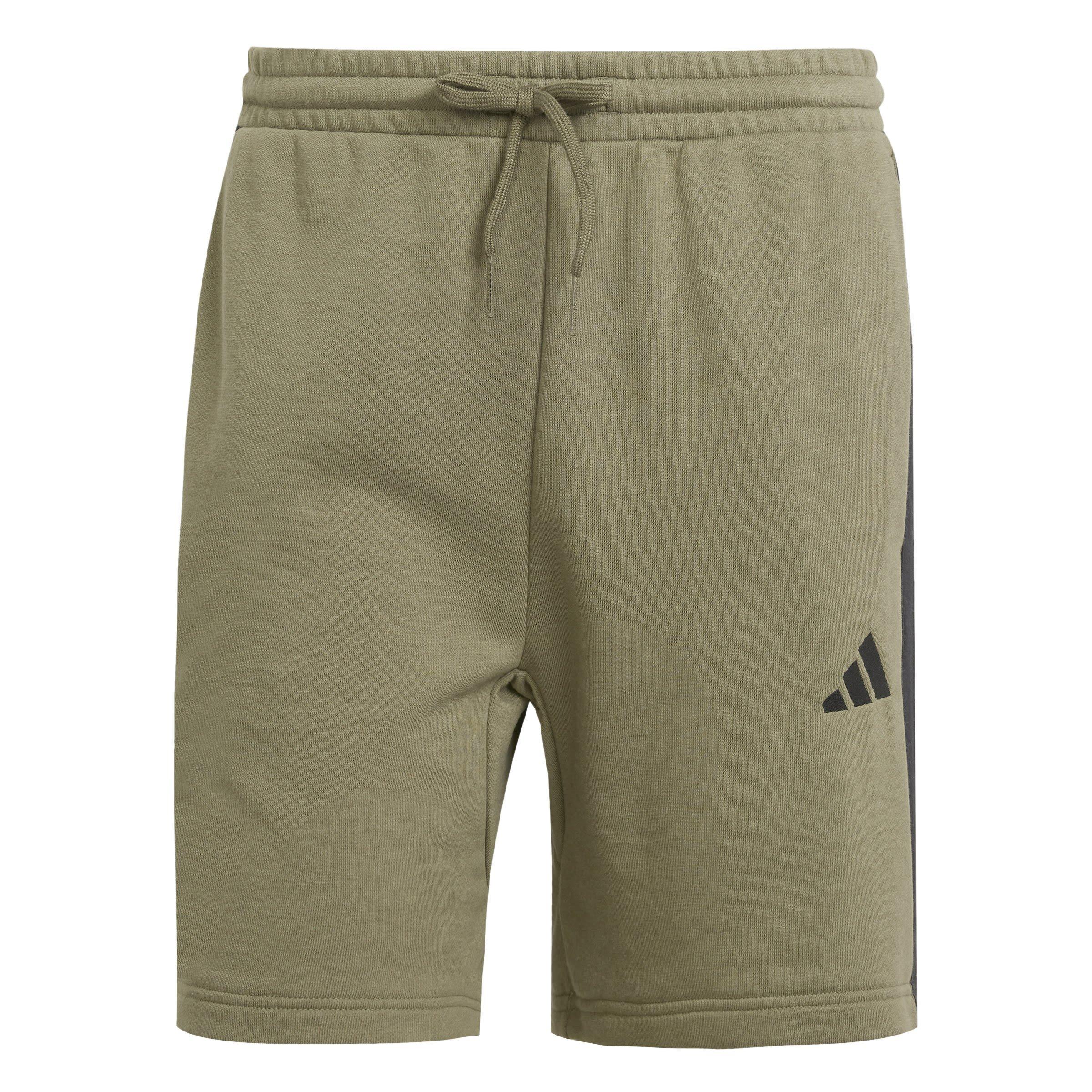 Adidas Men's Essentials 3 Stripe Fleece Shorts - Olive Strata - S