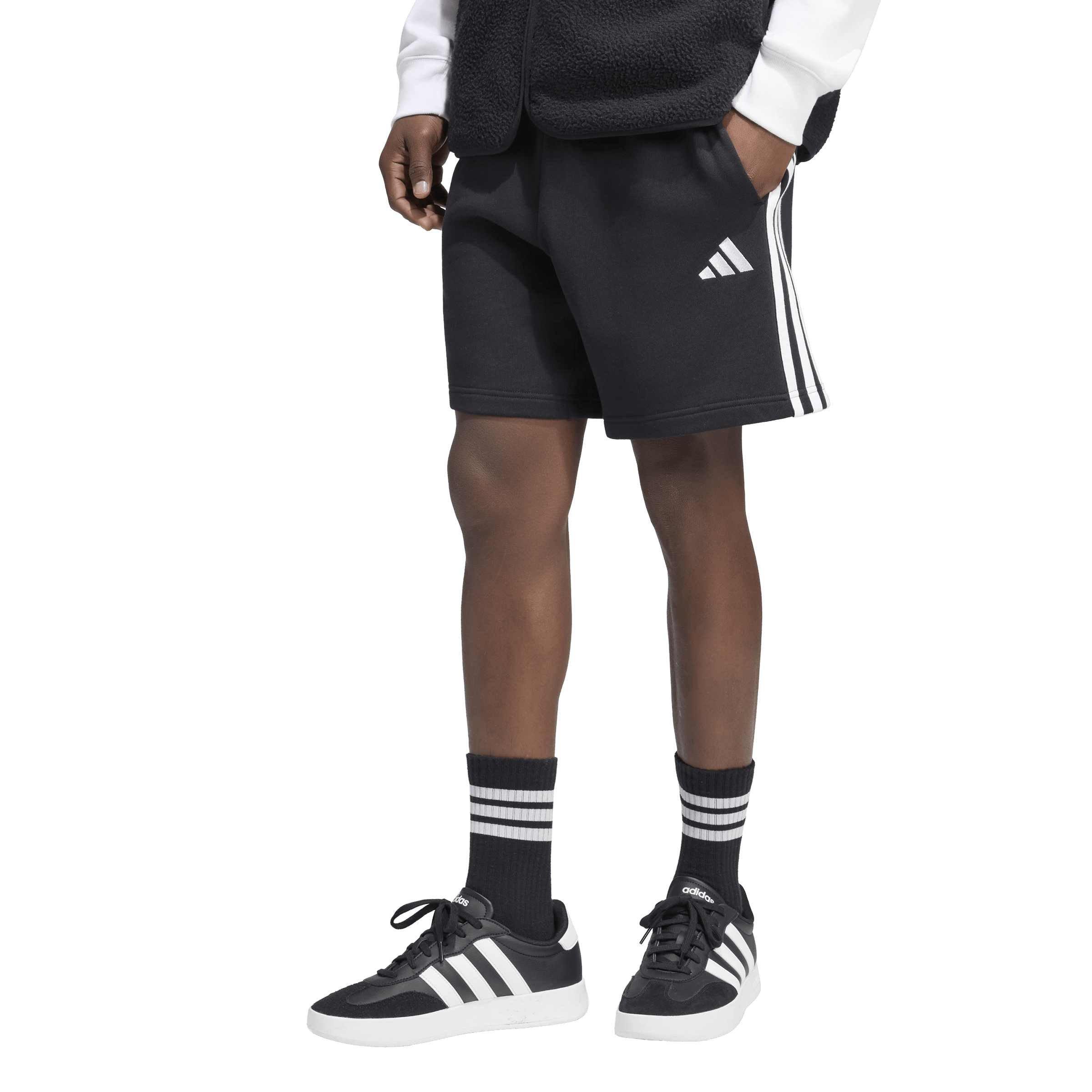 Zwart/Wit - adidas - Essentials 3 Stripe Fleece Shorts Mens - 2
