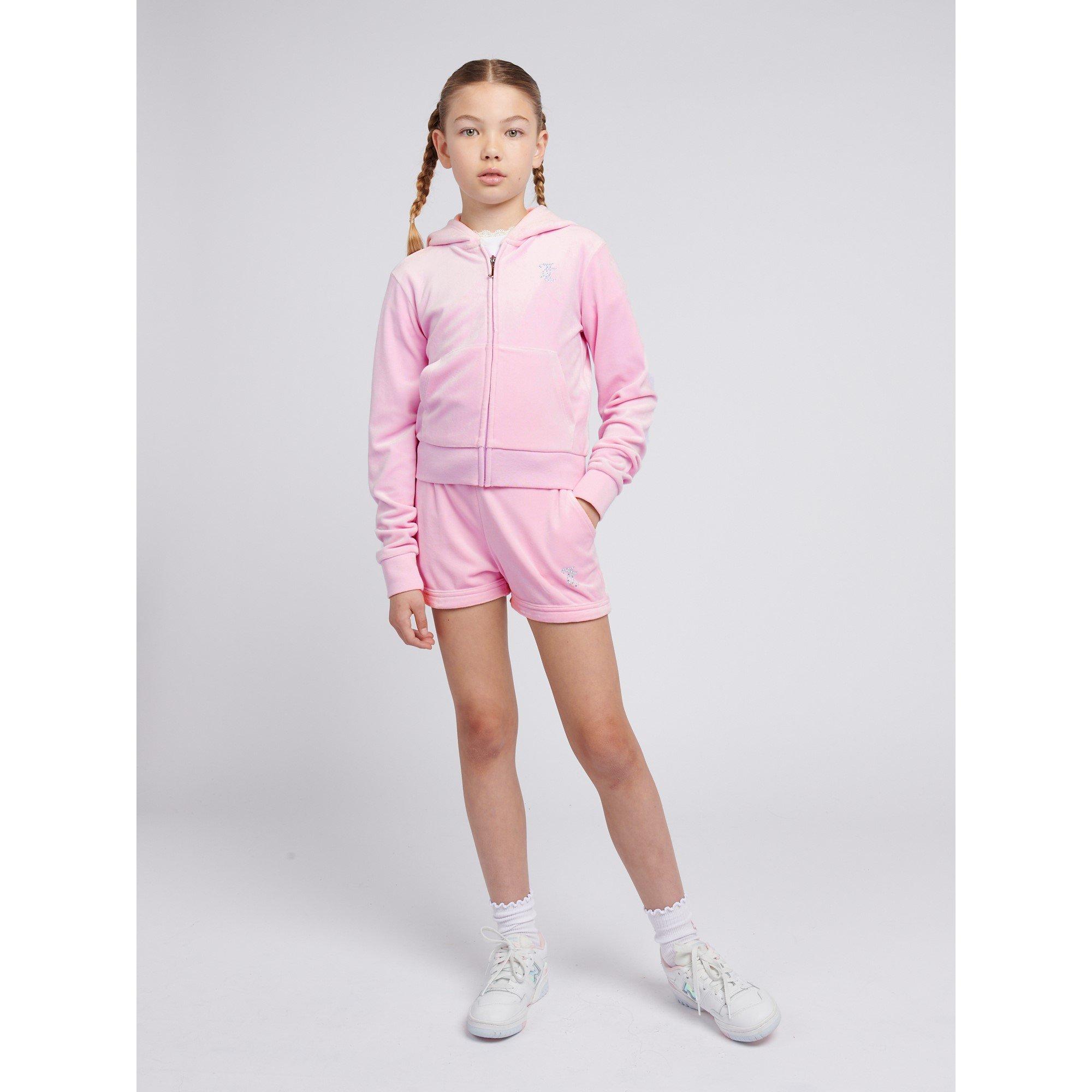 Juicy Couture Girls Kids' Diamante Logo Fleece Jogger Shorts - Pink Lilac F89 - 15-16 Yrs