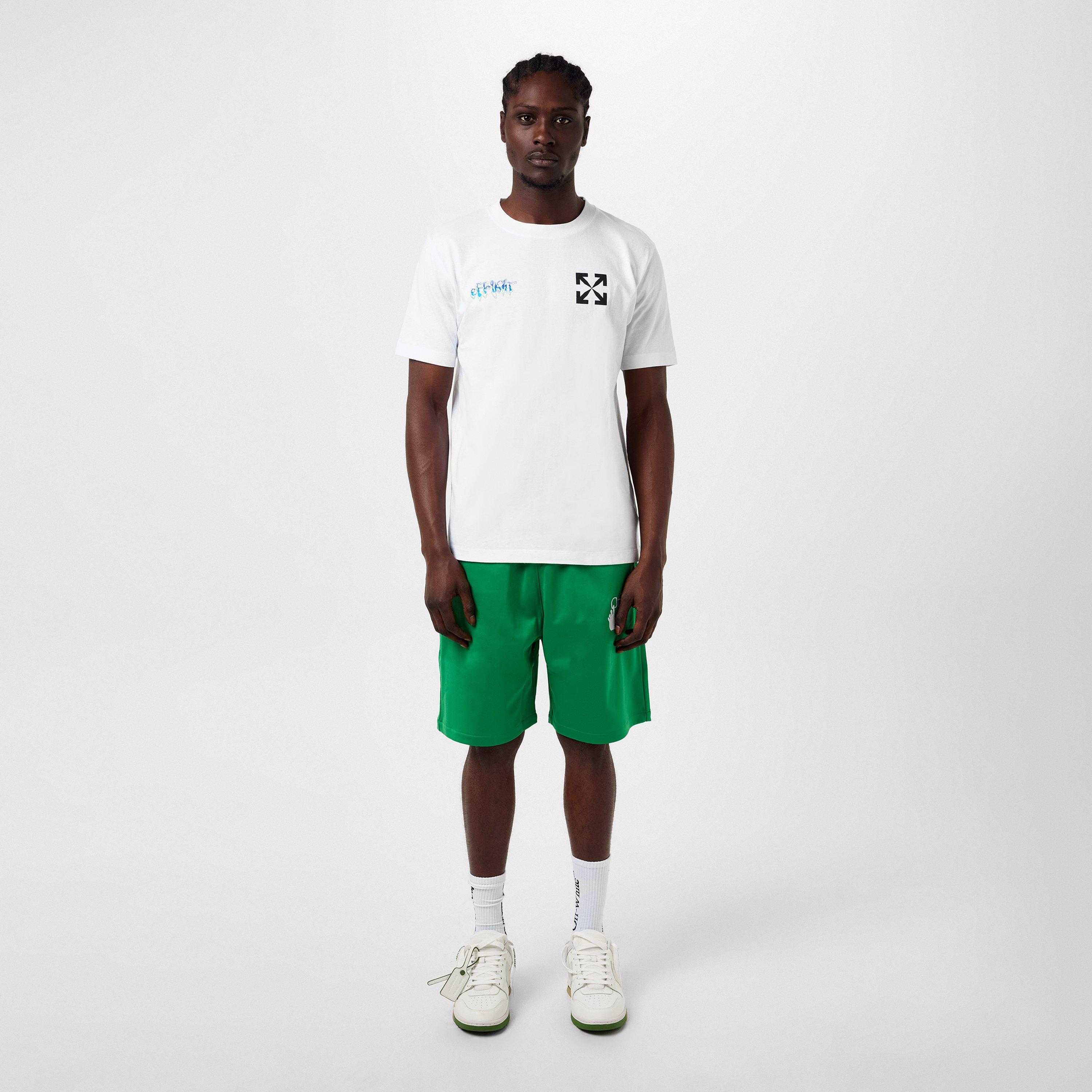 Green - Off White - Men's Hands Off Skate Track Shorts, Adjustable Drawstring - 4